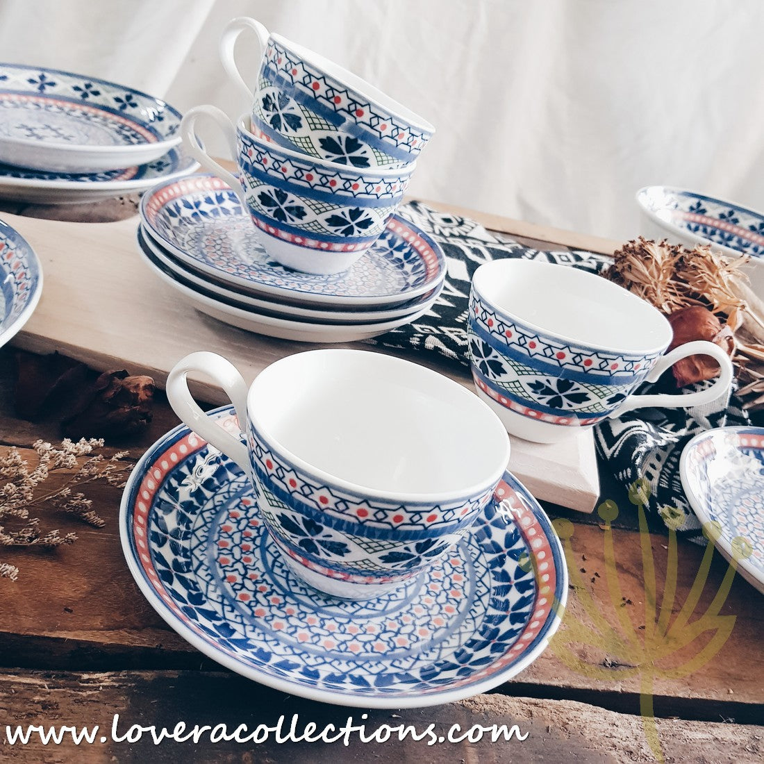 Awasaka Japan Blue Four Leaves Tea & Dinnerware Set - Premium Japanese Ceramic Tableware for Tea & Dining - Perfect for Home, Restaurants & Gifts