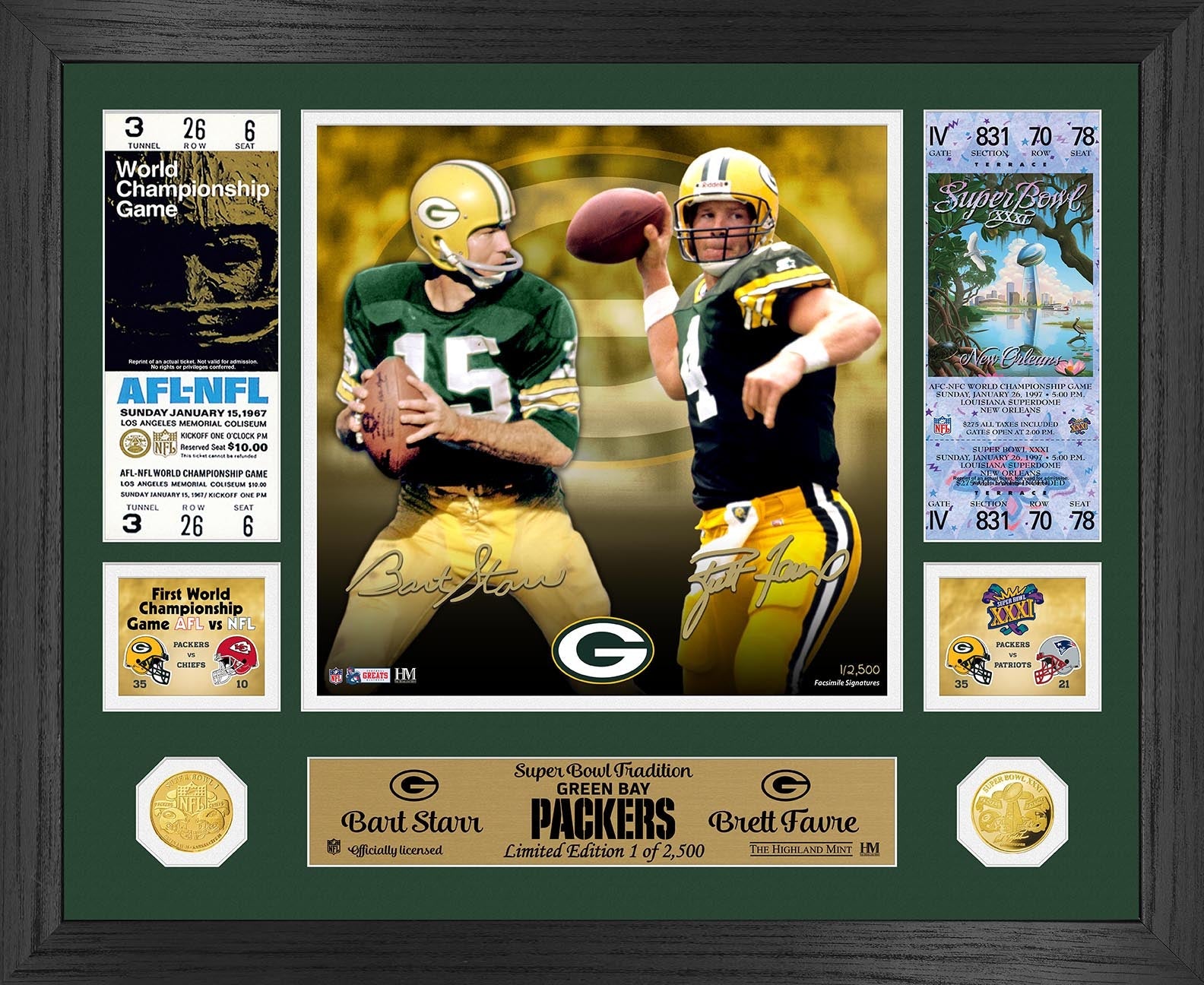 Bart Starr & Brett Favre Super Bowl Traditions Bronze Coin - Limited Edition Collectible Photo Mint for NFL Fans & Memorabilia Enthusiasts - Perfect for Display, Gifts, and Sports Collections