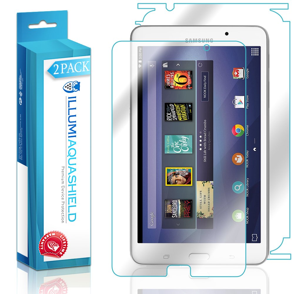 Premium ILLUMI AquaShield Front & Back Screen Protector for Samsung Galaxy Tab 4 Nook (2-Pack) - HD Clear No-Bubble TPU Film - Perfect for Reading, Gaming & Travel Protection
