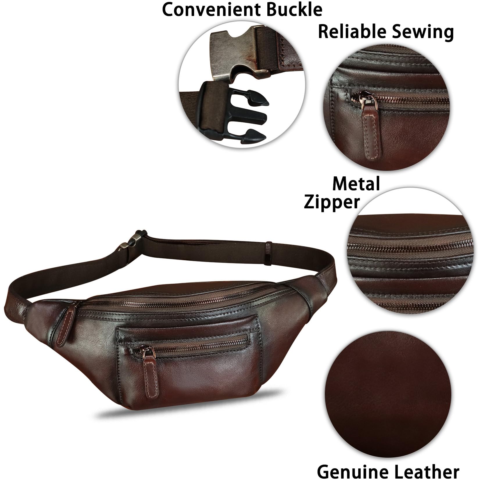 Vintage Genuine Leather Fanny Pack for Men & Women - Handmade Leather Waist Bag, Sling Backpack, Crossbody Purse (Coffee) - Perfect for Travel, Hiking & Everyday Use