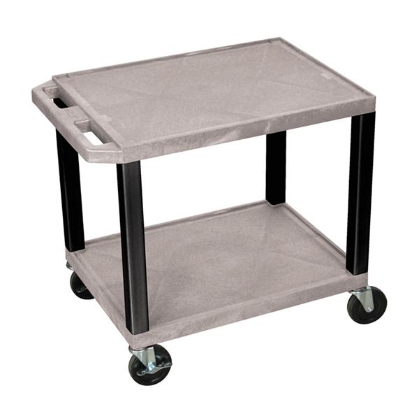 Luxor Tuffy Gray 2 Shelf AV Cart with Black Legs & Electric Outlet - Mobile Media Storage for Classroom, Office, or Home Theater Organization