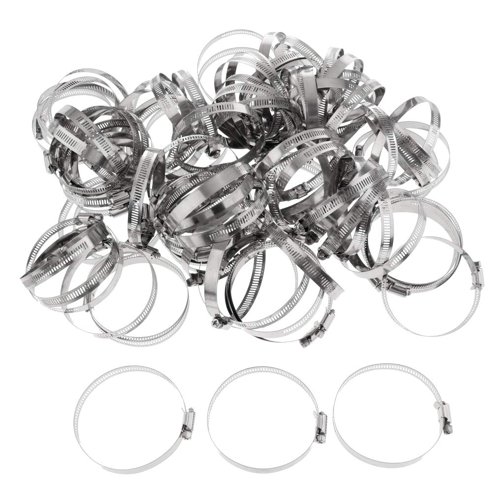 MYADDICTION 100Pcs Adjustable Stainless Steel Worm Gear Hose Clamp Clip Fastener 76-92mm - Perfect for Automotive, Plumbing, and Industrial Applications