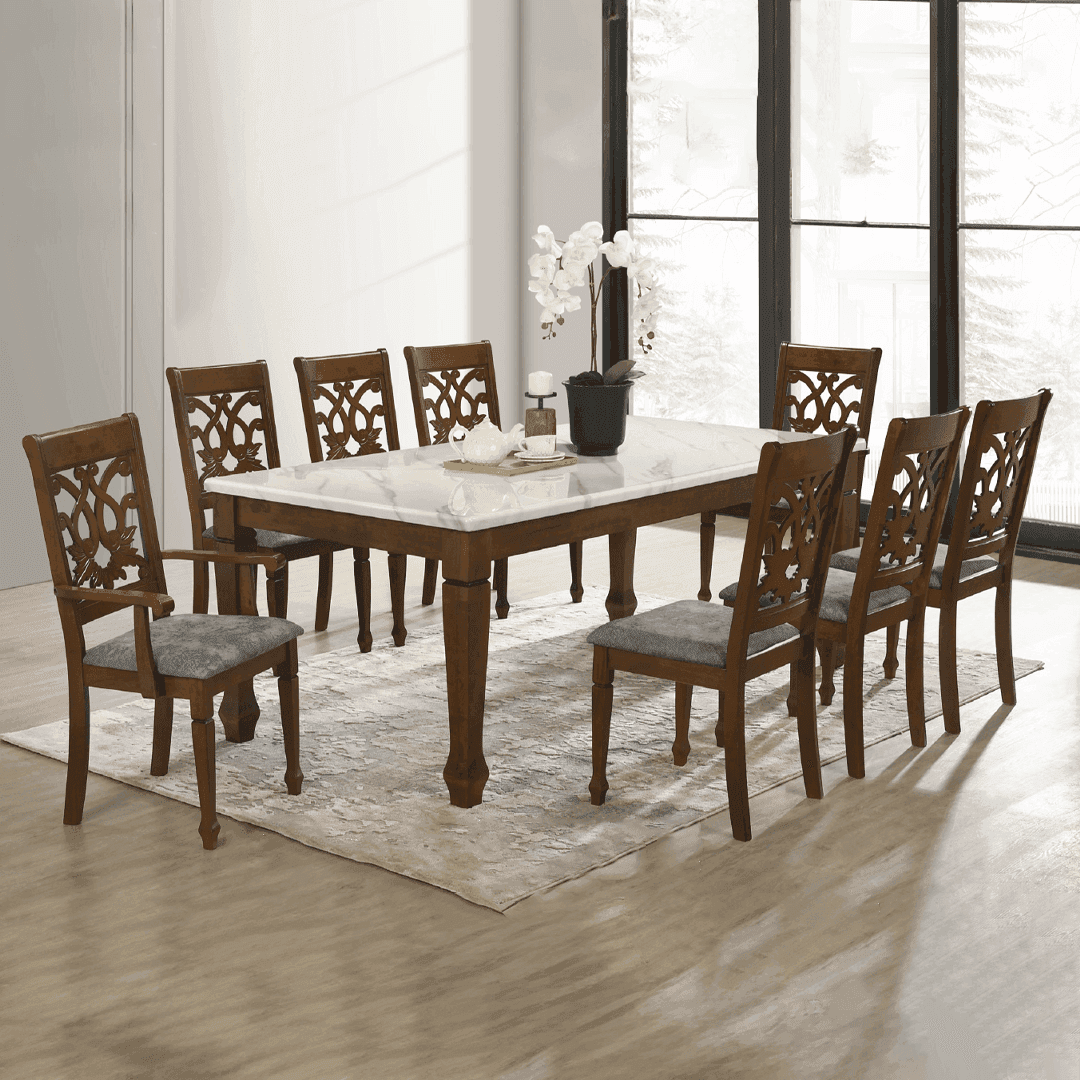 Premium Hazelle Solid Wood Dining Table Set (1 Table + 8 Chairs) - Perfect for Family Meals, Dinner Parties & Modern Farmhouse Decor