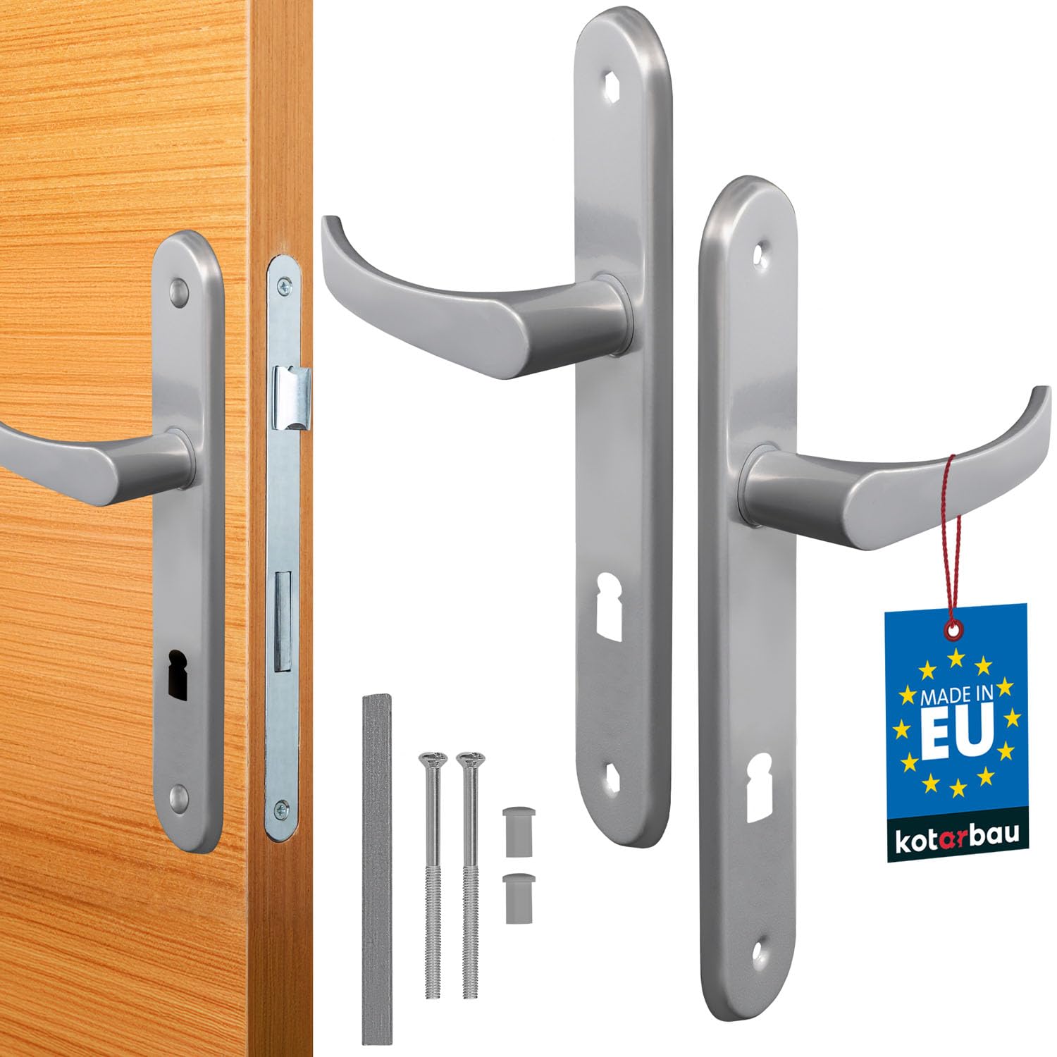 KOTARBAU® 72mm Left Right Deadlock Silver Door Handle Set - Durable Aluminum Long Plate Door Fitting for Bedroom, Bathroom & Interior Doors (Model 05907465904148) - Perfect for Home, Office & Commercial Spaces