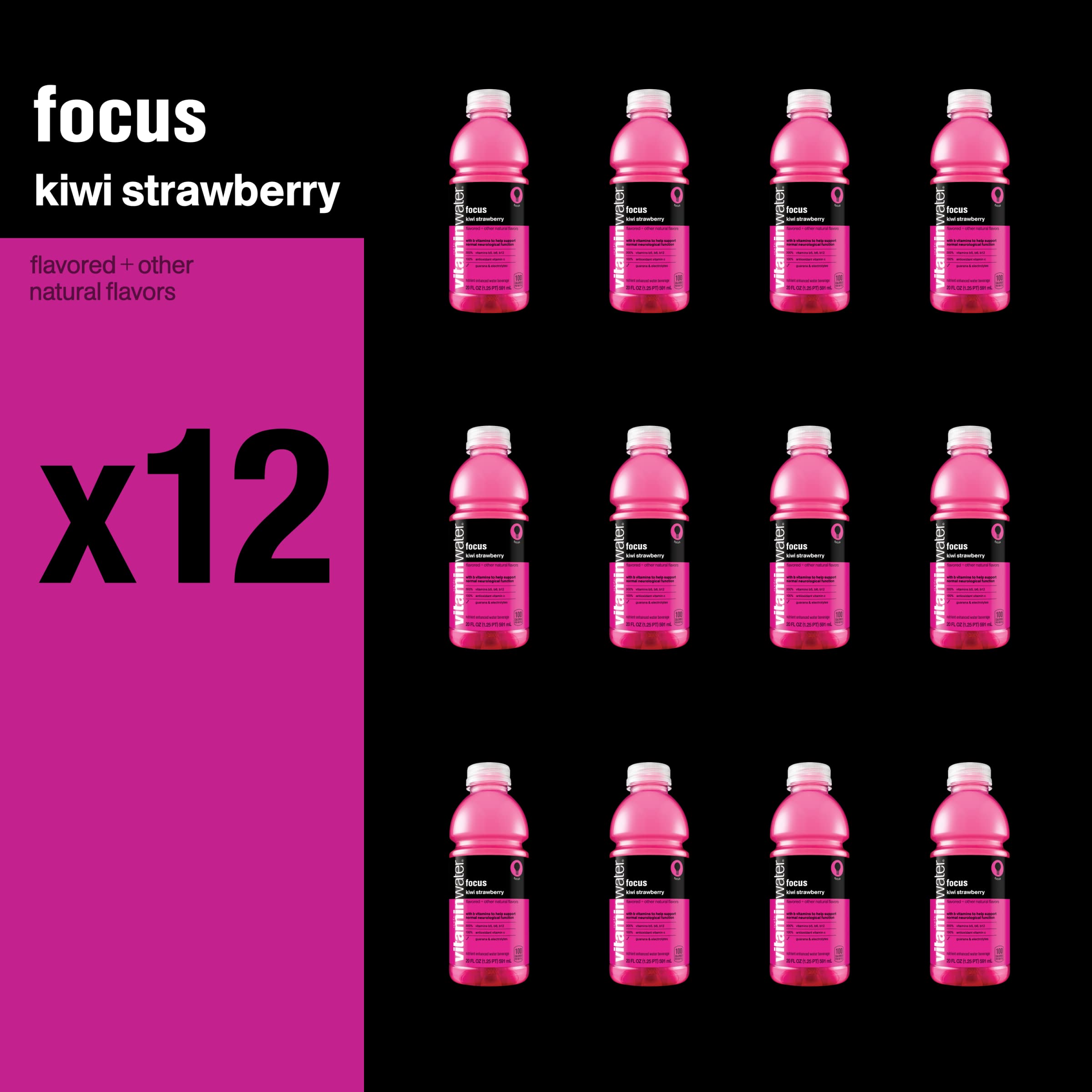 VitaminWater Focus Electrolyte Enhanced Water with Vitamins, Kiwi-Strawberry Flavor, 20 fl oz (12 Pack) - Hydrating Sports Drink for Workouts, Gym & Active Lifestyle