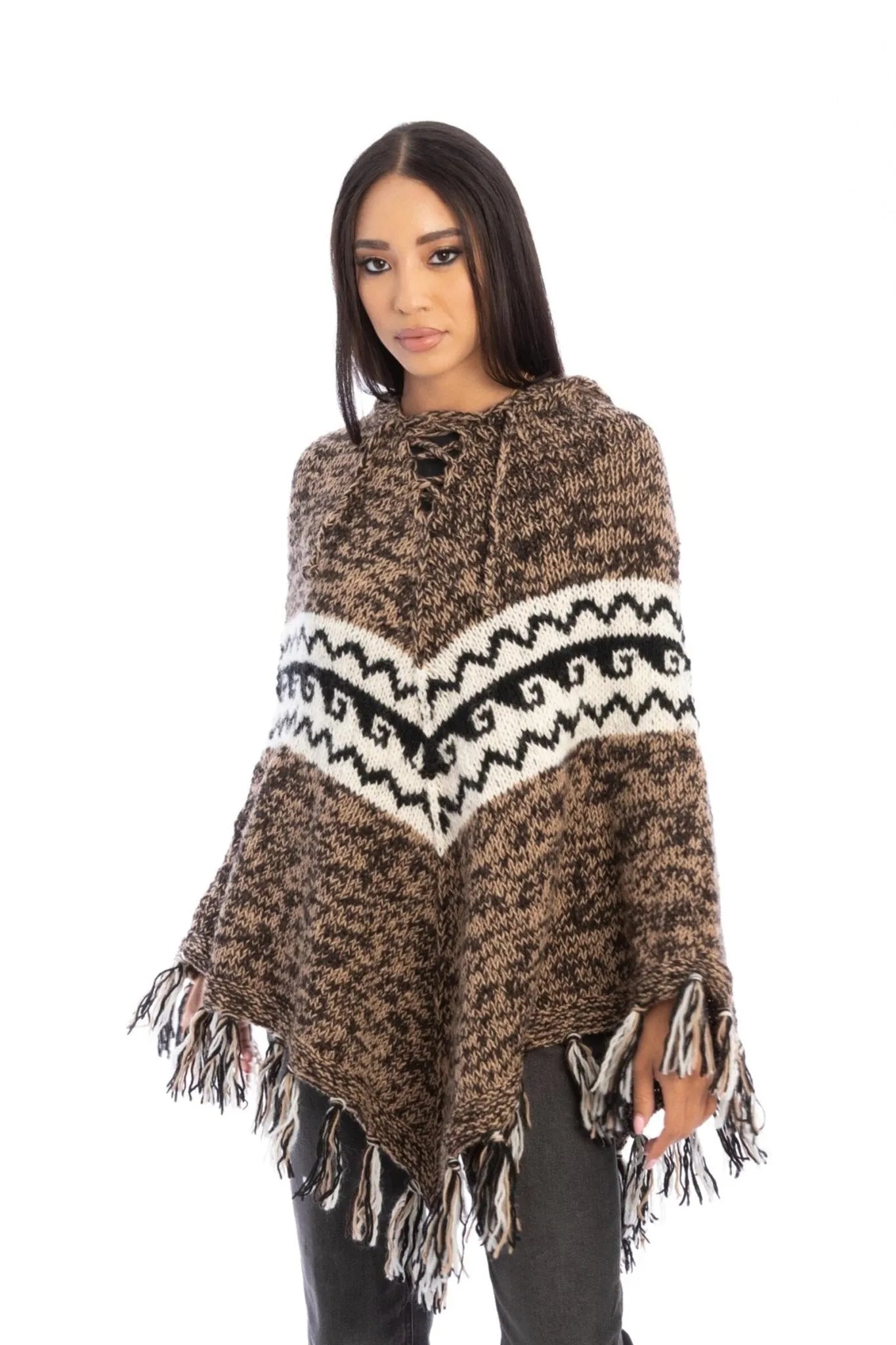 Cozy Hand-Knit Wool Hooded Poncho for Women - Warm Winter Cape Shawl Wrap - Perfect for Outdoor Activities, Camping & Travel