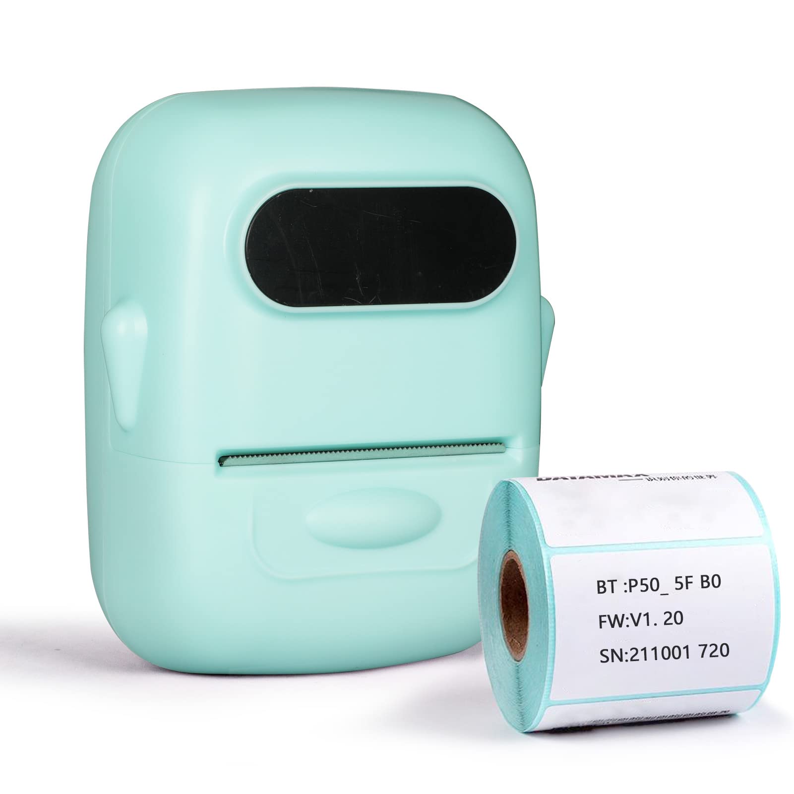 Portable Mini P50 Bluetooth Label Printer - Thermal Label Maker for Android & iOS - Compatible with Office, Retail, Barcode, Cable Labeling (Green + 1 Roll Thermal Paper) - Perfect for Home, Office & Small Business Organization