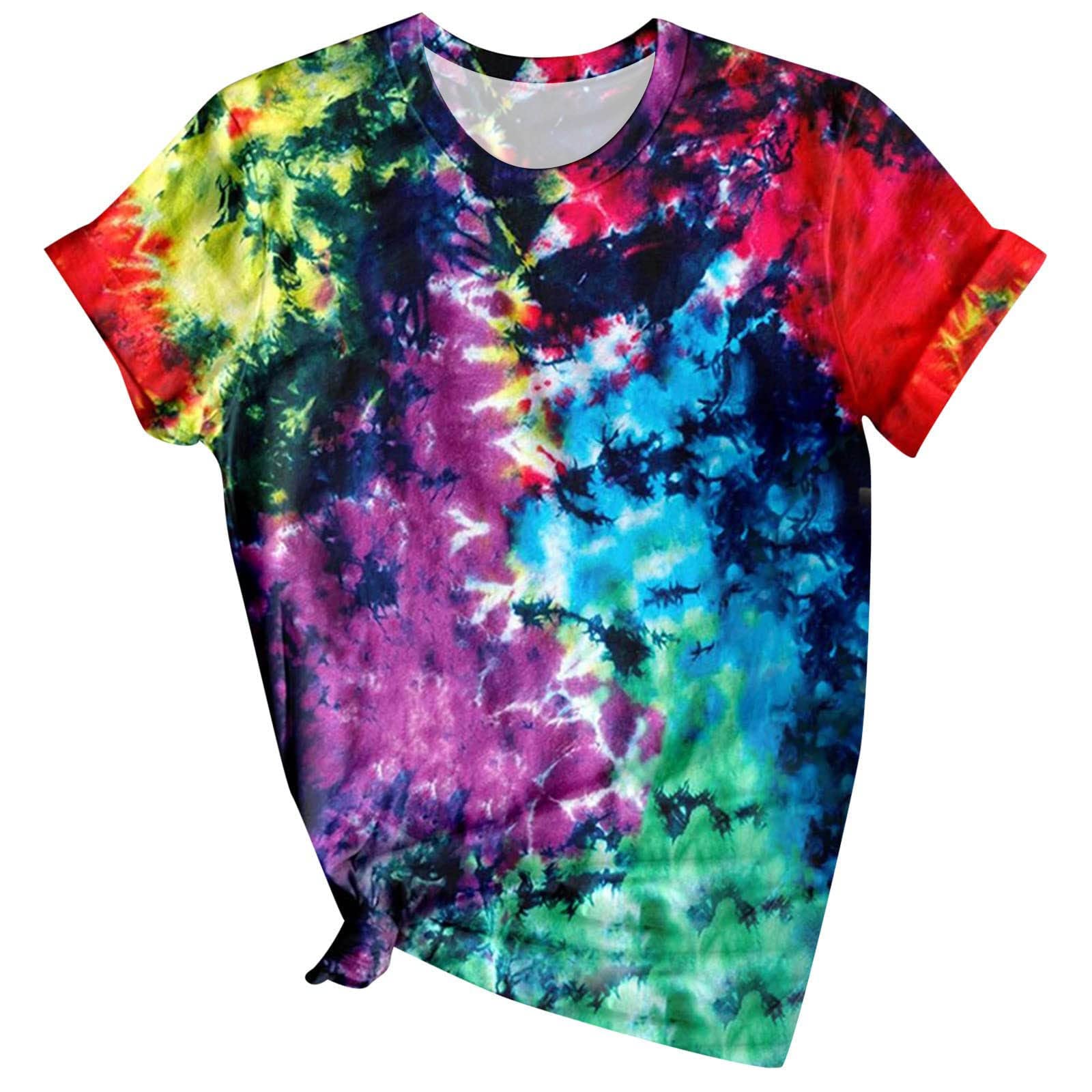 HRAPDA Women's Summer Short Sleeve Blouse - Loose Fit Tie Dye Tunic Top for Casual Wear