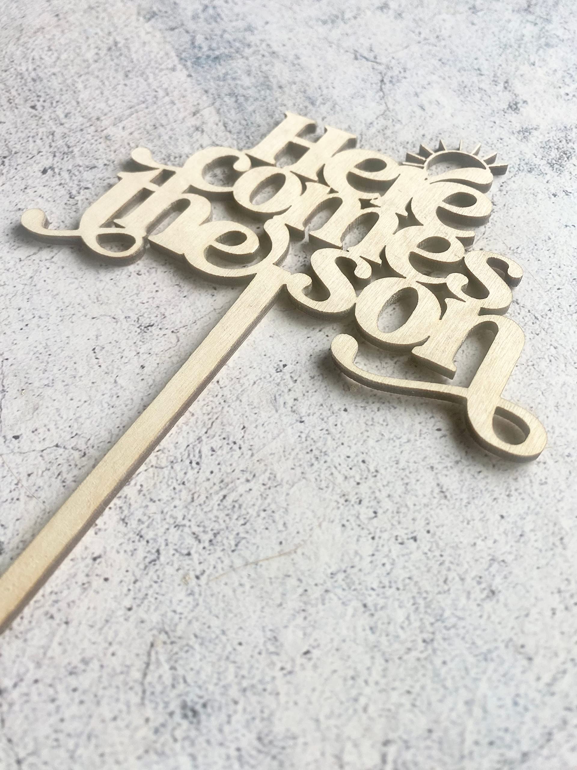 Custom Wooden Cake Topper - Personalized Baby Shower & First Birthday Decor - Beatles Inspired Spring Theme - Perfect for Gender Reveals, Wedding Cakes & Special Celebrations