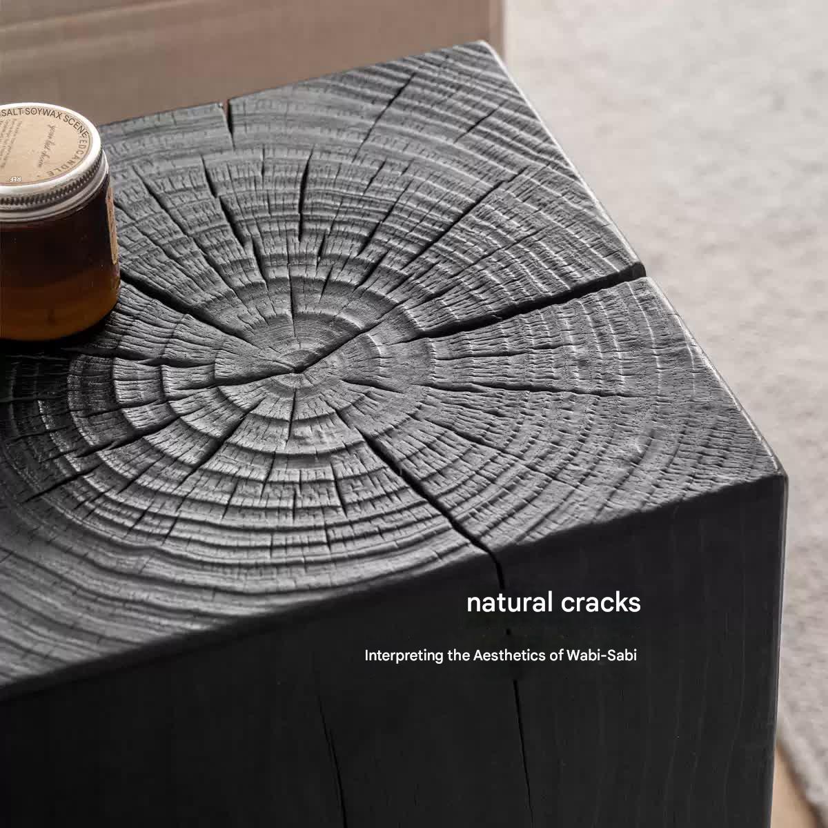 Pine Solid Wood Wabi Sabi Style Side Table - Handcrafted Natural Wood Nightstand for Bedroom, Living Room & Office - Rustic Minimalist End Table with Organic Texture
