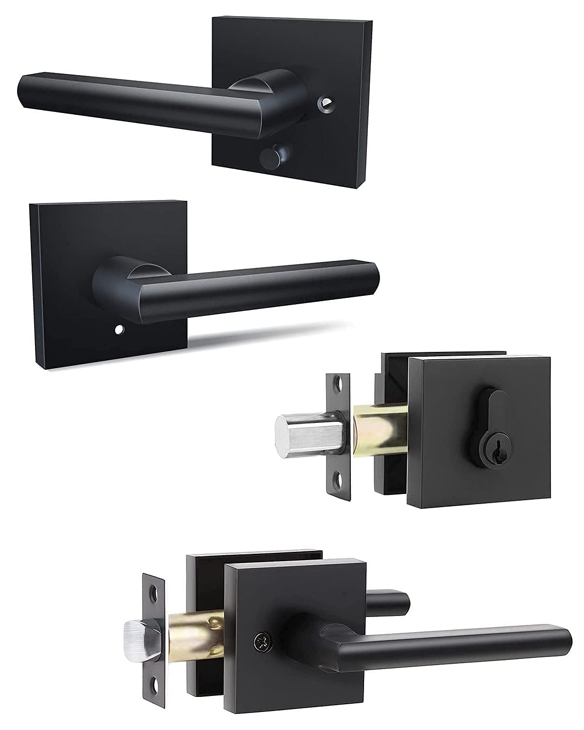 Ohuhu Matte Black Interior Door Handles - Modern Door Lever & Deadbolt Lock Set for Entry Doors | Secure & Stylish Home Upgrade for Bedrooms, Bathrooms & Front Entrances