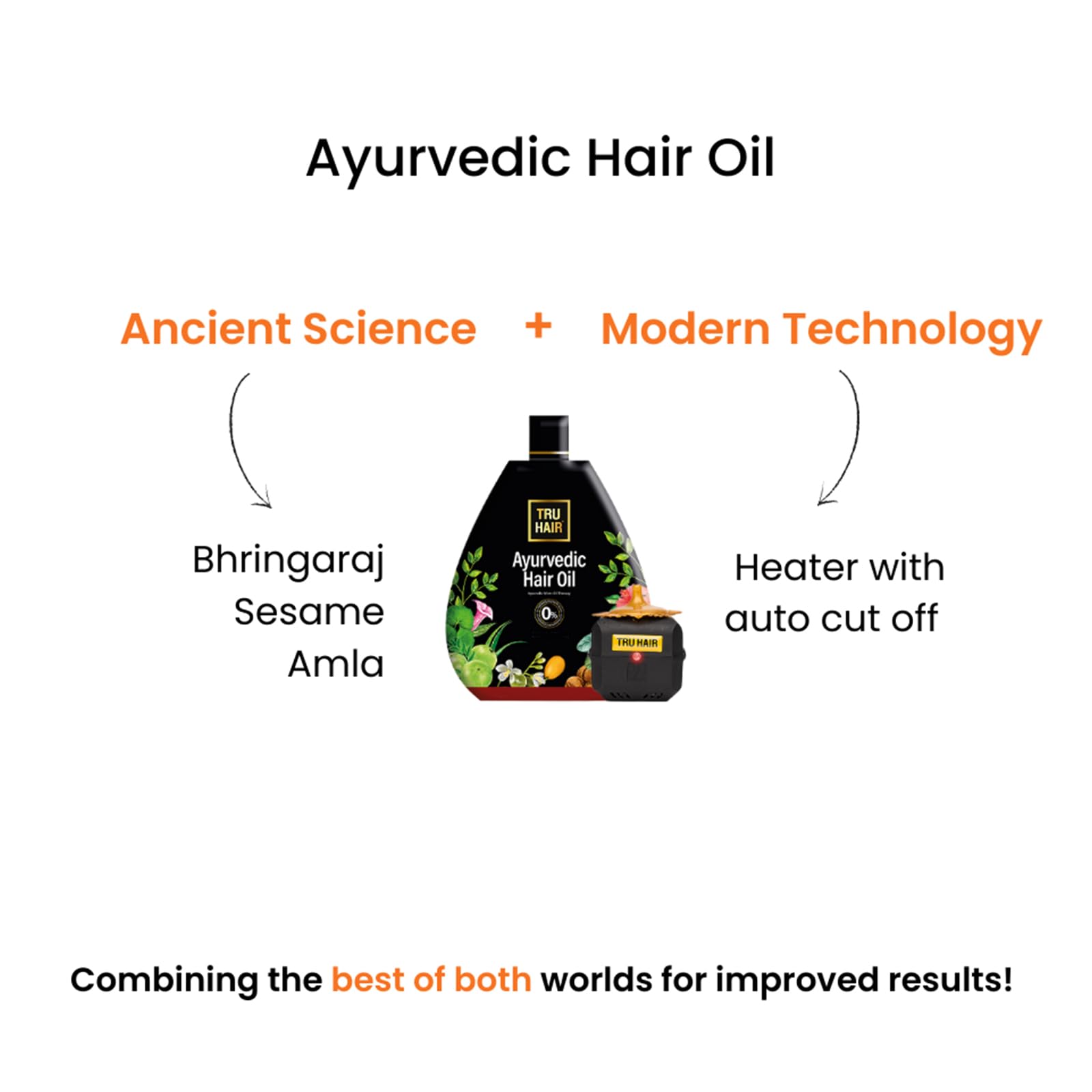 TRU HAIR & SKIN Hair Oil with Heater - 110ml | Nourishing & Heat Protection for Dry, Damaged Hair | Perfect for Styling, Frizz Control & Scalp Care at Home or Salon