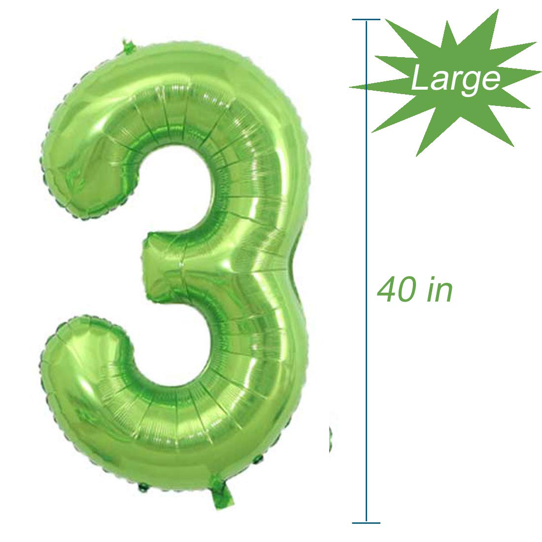Tellpet Large Number 3 Balloon - Green Birthday Party Decorations for 3rd Birthday Celebrations, Baby Showers & Anniversary Events
