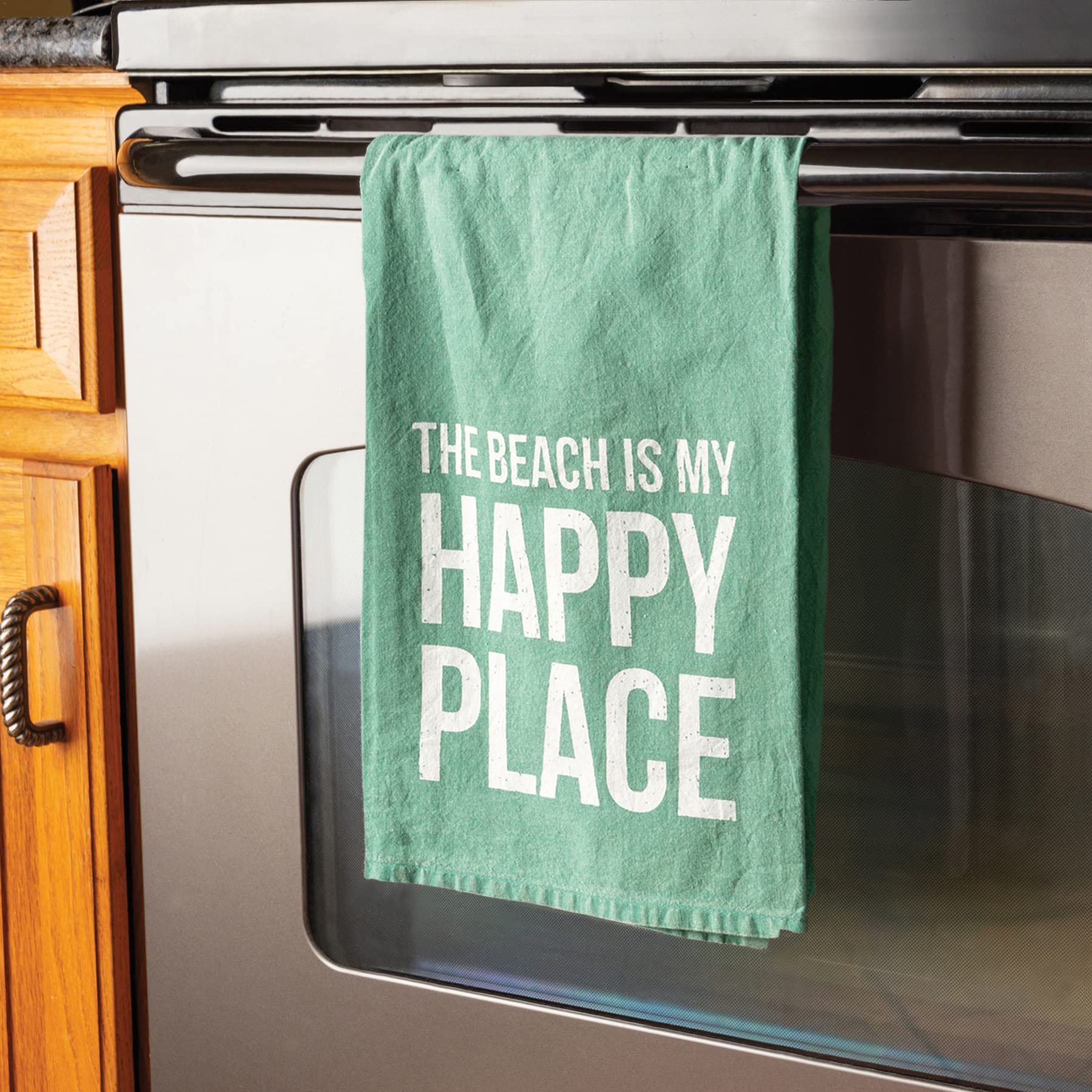 Primitives by Kathy Kitchen Towel - The Beach is My Happy Place Small - Coastal Themed Dish Towel for Beach House Decor, Kitchen & Bathroom Use