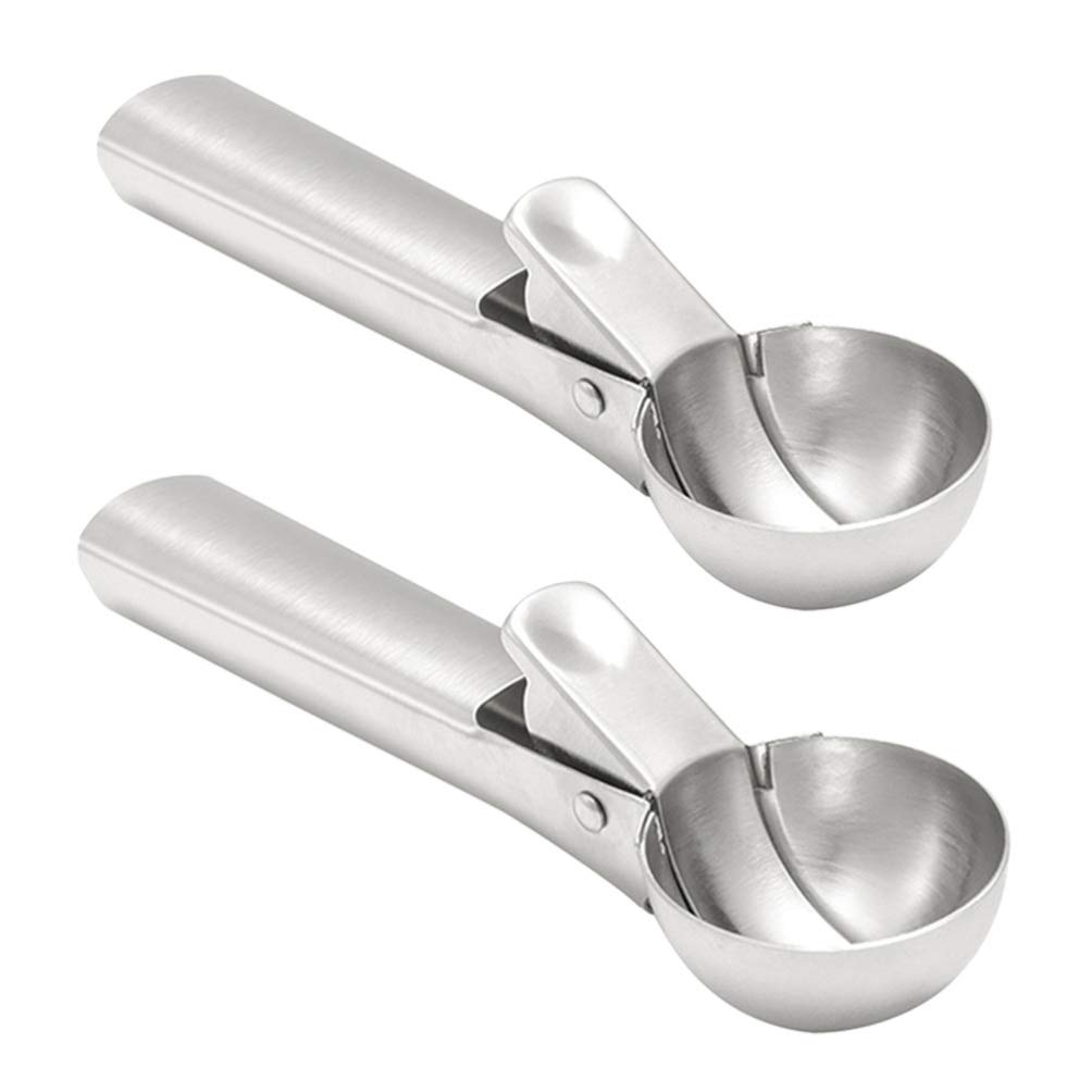 2-Pack Stainless Steel Ice Cream Scoop - Durable Fruit & Ice Ball Scooper for Home Kitchen, Dessert Serving, and Party Tableware - Perfect for Ice Cream, Sorbet, Melon Balls & Cocktail Garnishes