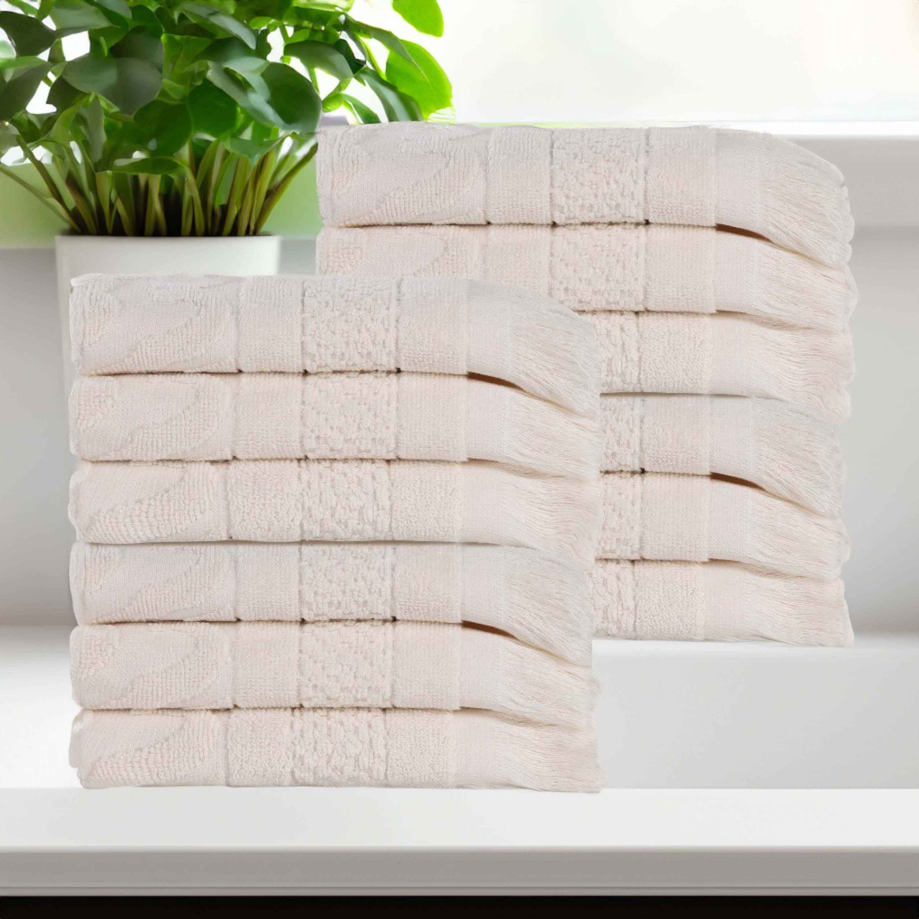 Premium Rolla Cotton Geometric Jacquard Plush Face Towels & Washcloths - Soft Bath Towel Set of 12 for Spa, Baby Care & Luxury Bathroom Essentials