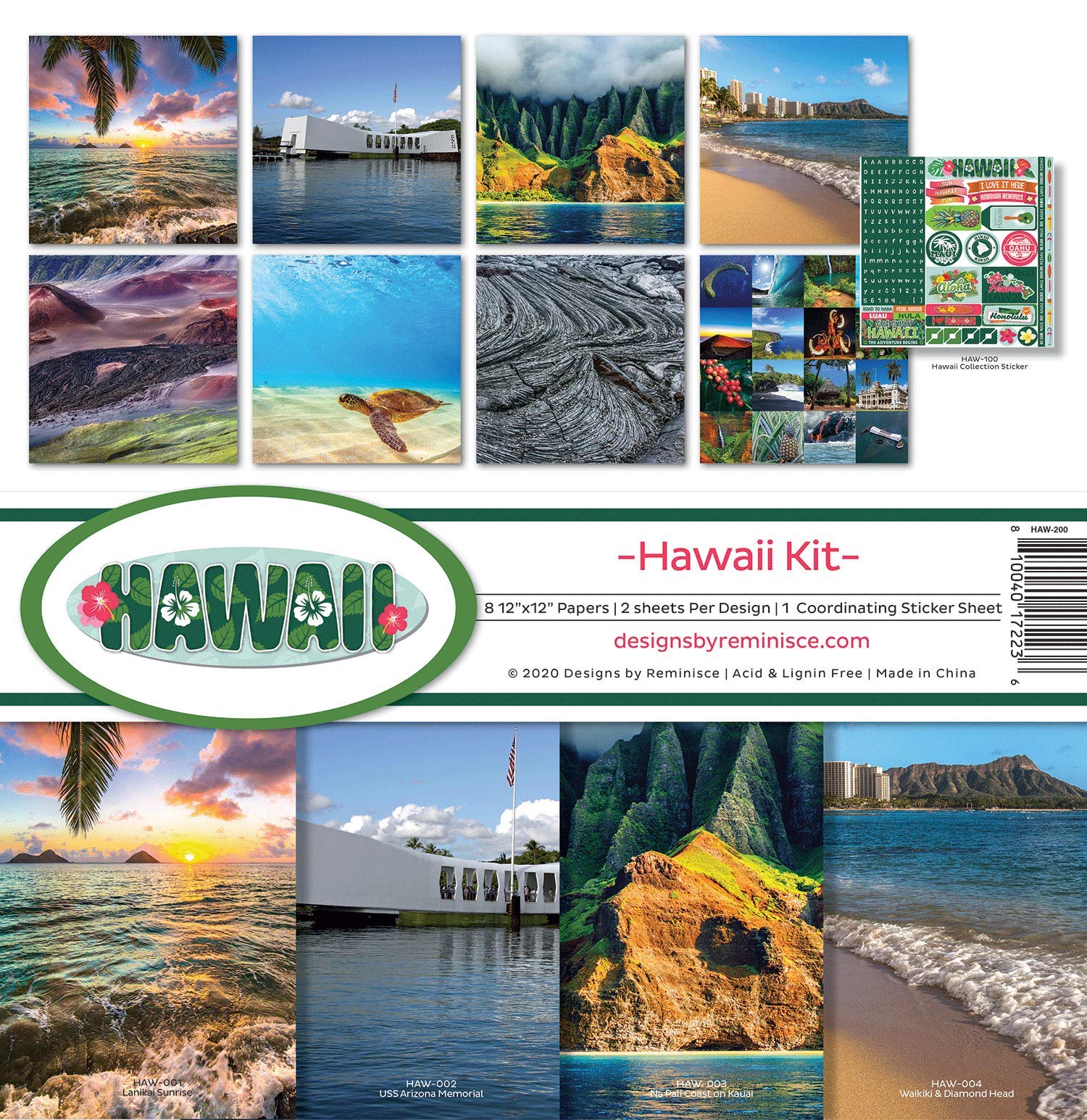 Reminisce Hawaii Scrapbook Collection Kit - 12x12 Inch Multi-Color Paper Crafts for Scrapbooking, Photo Albums & DIY Projects | Tropical Vacation Memory Keepsake
