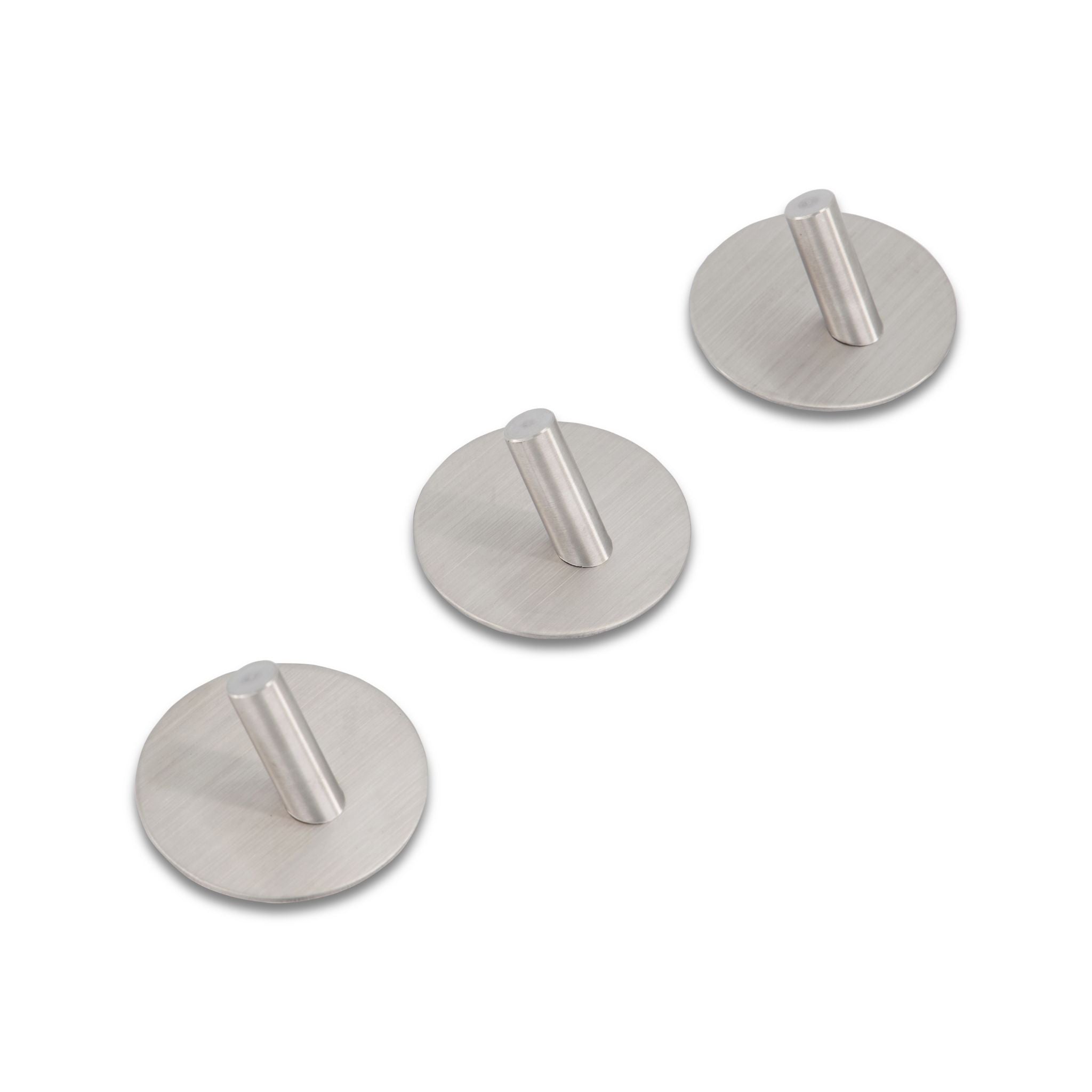 Self Adhesive Hooks - Brushed Silver (Set of 3) - Strong Wall Hooks for Hanging Coats, Towels, Keys & Home Decor - Perfect for Kitchen, Bathroom, Bedroom & Entryway Organization