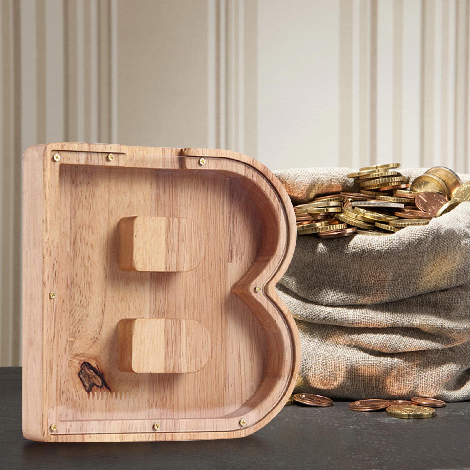 Personalized Wooden Letter Piggy Bank - Custom Alphabet Money Box for Kids, Boys & Girls - 26 English Letters - Perfect for Saving, Gifts & Nursery Decor