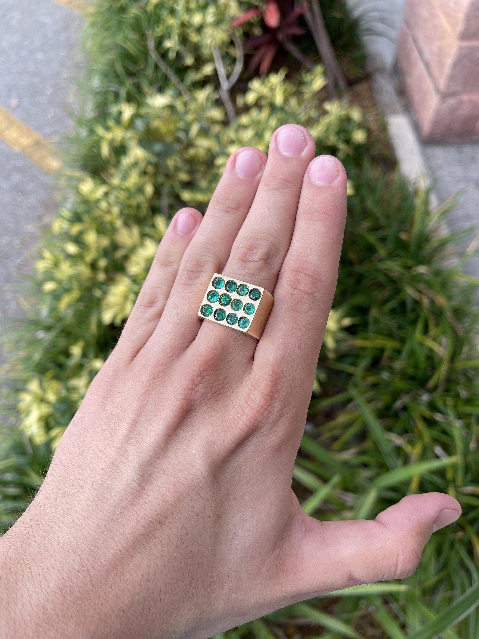4.20 Carat Total Weight (CTW) Emerald Cluster Signet Statement Ring in 18K Gold - Perfect for Weddings, Engagements & Special Occasions