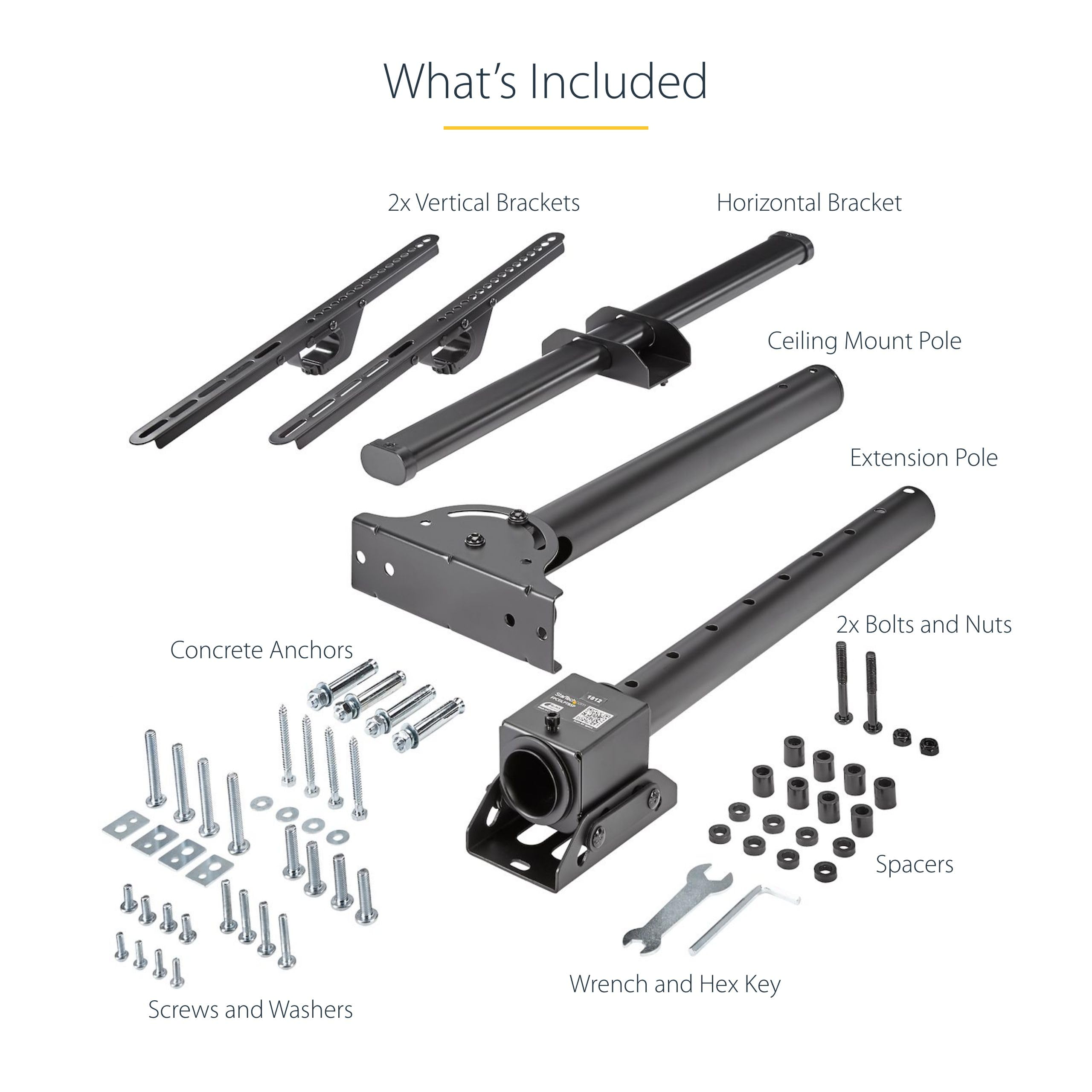 StarTech.com Adjustable TV Ceiling Mount for 32-75 inch Screens - VESA Compatible Telescoping Pole for Flat Panel Displays - Perfect for Living Rooms, Bedrooms & Commercial Spaces