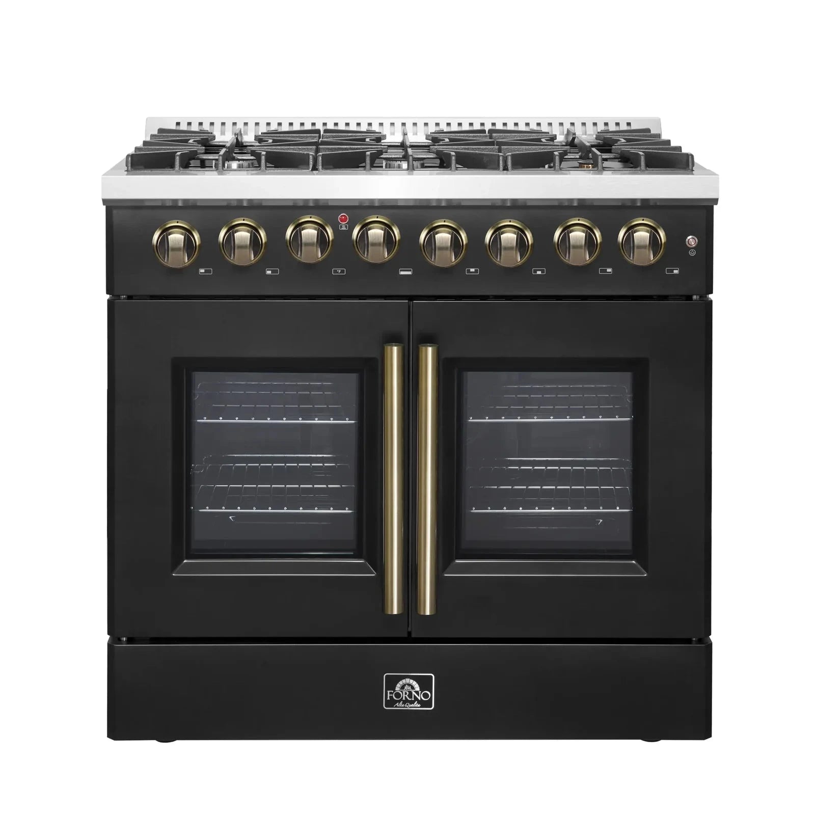 **Forno Galiano 36-Inch French Door Dual Fuel Range - Gas Stove & Electric Oven in Black with Antique Brass Trim (Model FFSGS6356 36BLK) - Perfect for Modern Kitchens & Gourmet Cooking**
