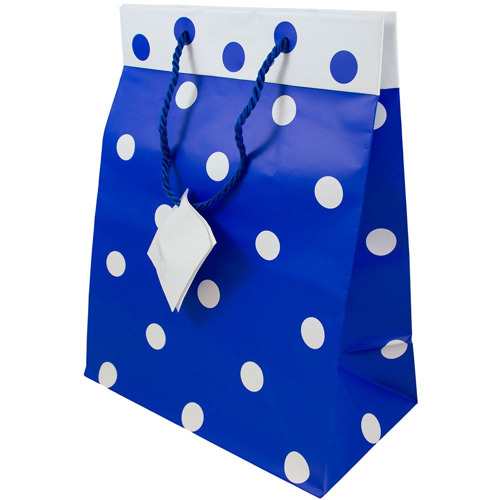 JAM Paper Large Gift Bags with Rope Handles - 10x13x6 Inches - Blue & White Polka Dot Matte Finish - 24 Pack - Perfect for Birthday, Wedding & Party Favors Packaging