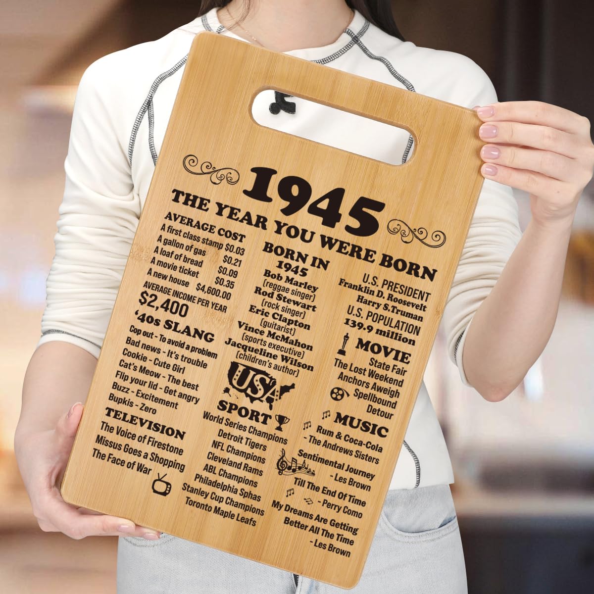 Personalized 80th Birthday Cutting Board Gift for Women & Men - Vintage 1945 Design - Unique 80 Year Old Birthday Present Idea - Perfect for Anniversary, Retirement & Milestone Celebrations