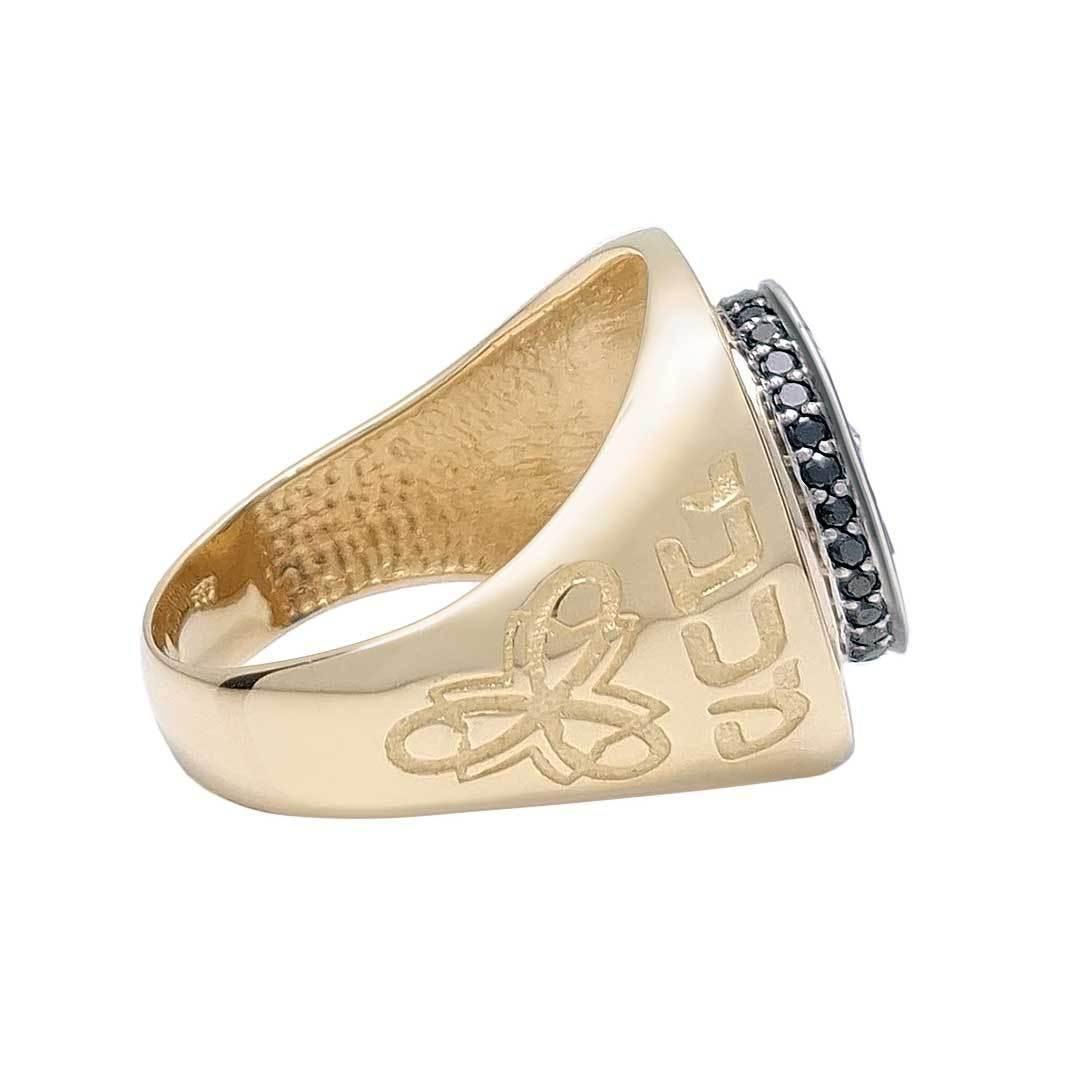 14K Yellow Gold Star of David Ring with 37 Diamonds & Blue Enamel - Elegant Jewish Jewelry for Hanukkah, Wedding & Special Occasions