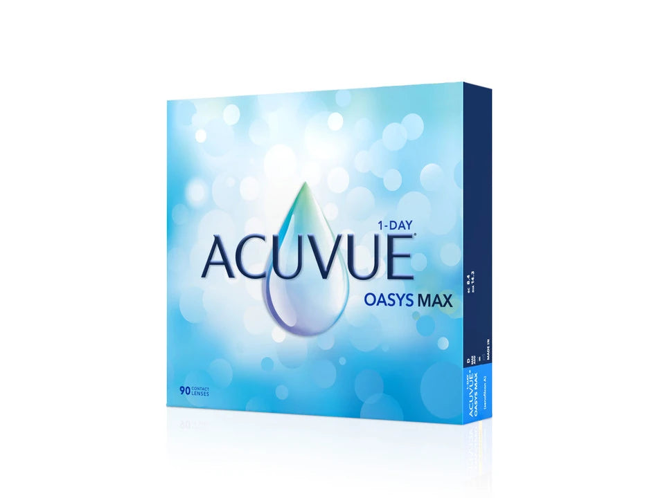 ACUVUE OASYS MAX 1-Day Contact Lenses (90 Pack) - Ultra Hydrating Daily Disposable for Dry Eyes - Perfect for All-Day Comfort at Work, Sports & Travel