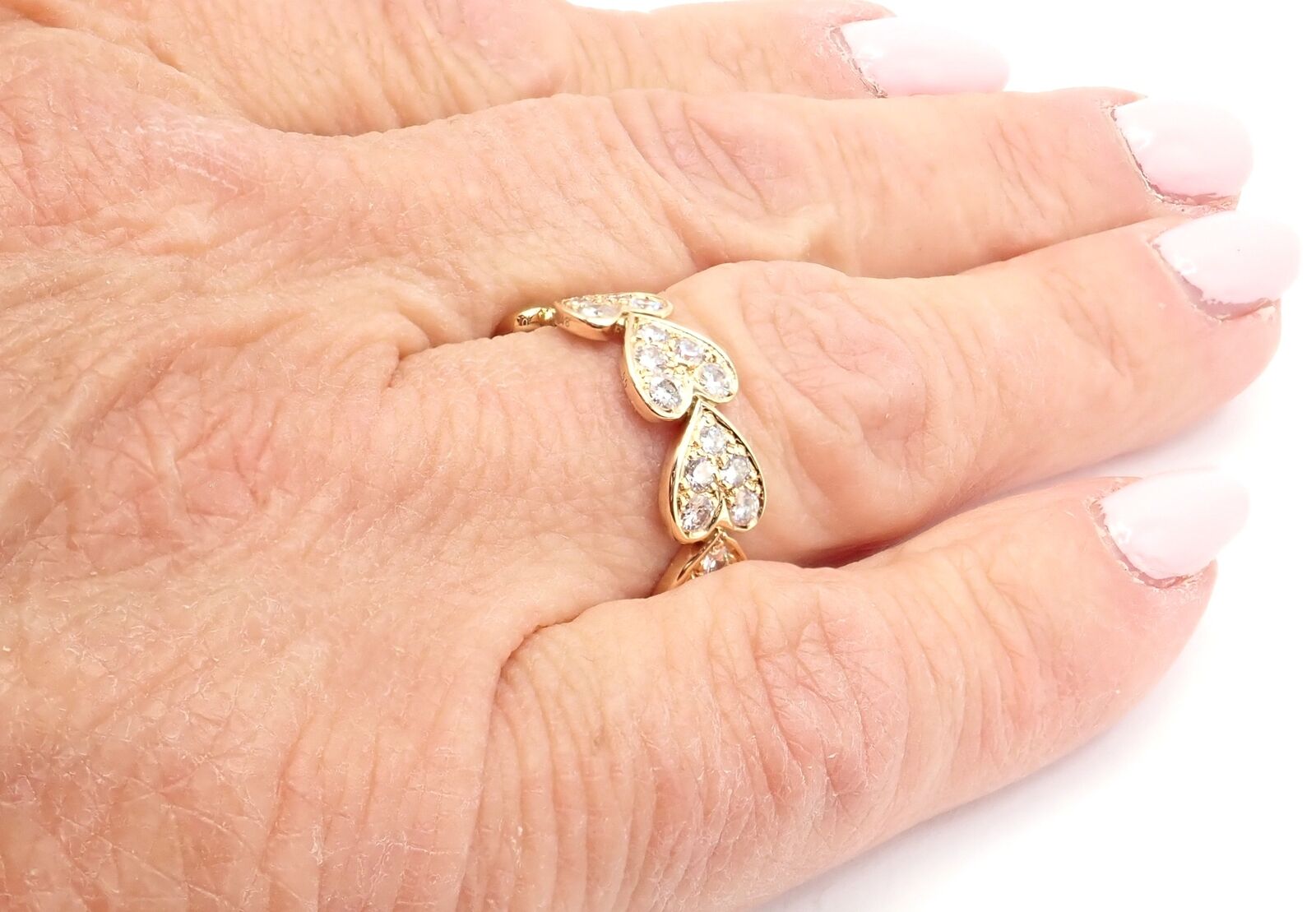 Authentic Cartier 18K Yellow Gold Diamond Heart Eternity Band Ring Size 7.25 - Luxury Jewelry Gift for Anniversary, Valentine's Day & Special Occasions