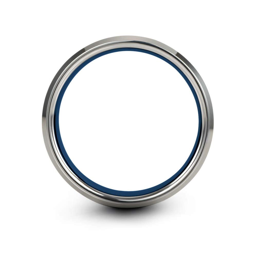 8mm Tungsten Carbide Wedding Band Ring for Men & Women - Blue Black Center Line, Beveled Edge, Brushed & Polished Finish - Custom Engraved Anniversary & Engagement Ring - Perfect for Weddings, Proposals & Special Occasions