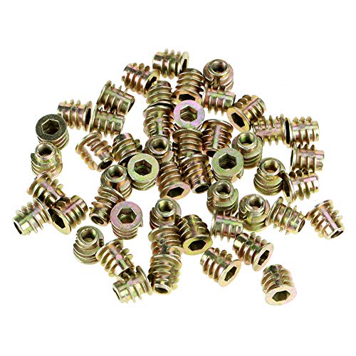 50Pcs M4X8mm Zinc Alloy Hex Drive Furniture Nuts - Threaded Wood Insert Nuts for DIY Furniture Assembly & Repair - Perfect for Cabinets, Shelves, Tables & Bed Frames