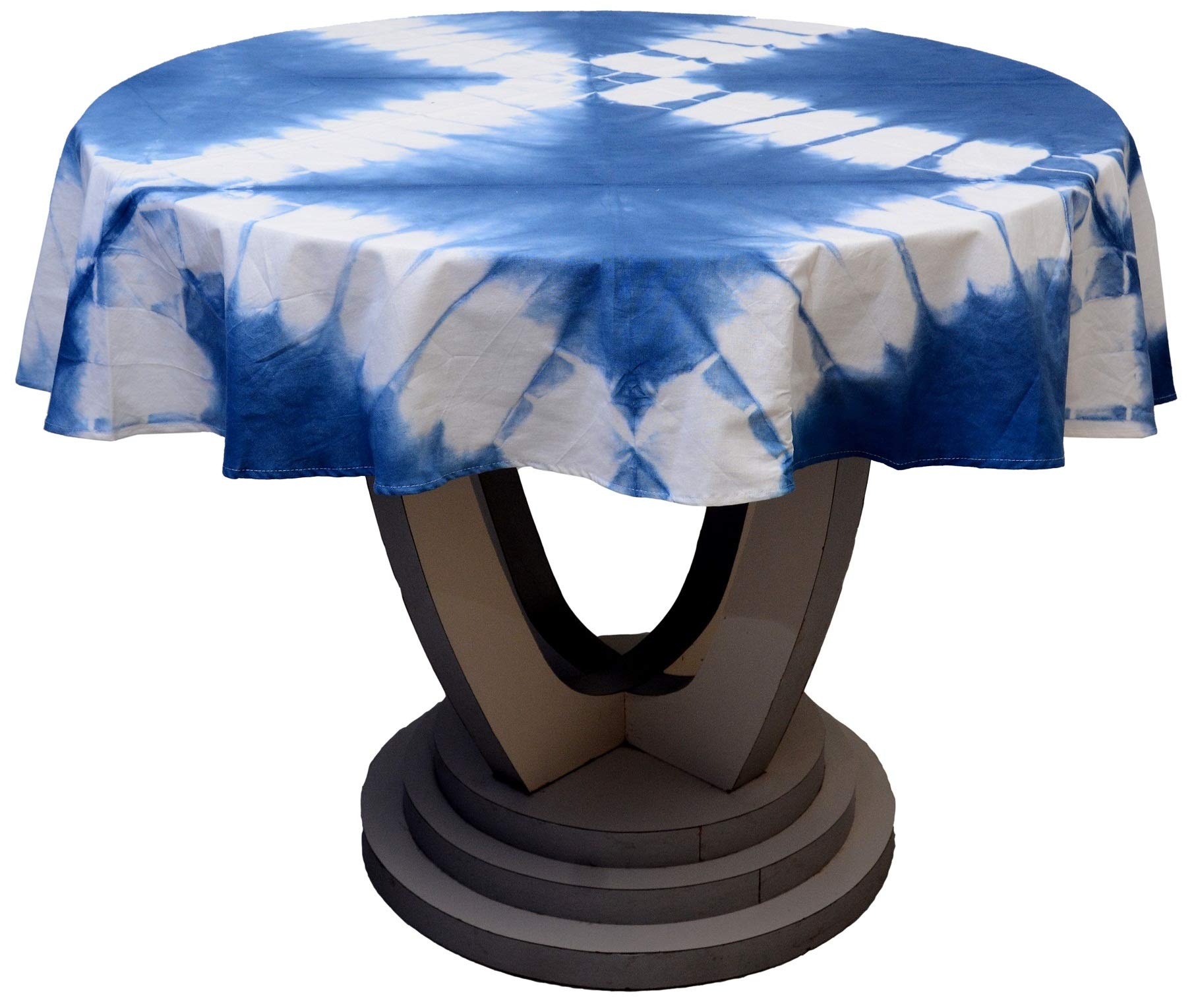 Indigo Shibori Round Tablecloth 60 Inch - Tie Dye Table Cover for Patio, Birthday, Wedding & Party Decorations (Pattern 8) - Perfect for Outdoor Dining, Garden Parties & Boho Home Decor