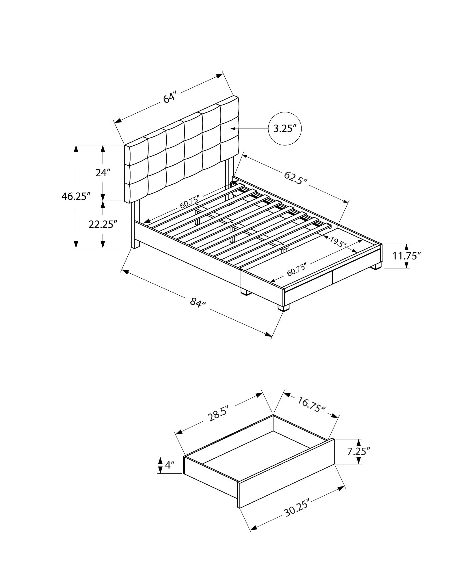 Queen Size Grey Linen Bed Frame with 2 Storage Drawers - Modern Platform Bed with Underbed Storage for Small Spaces & Bedroom Organization