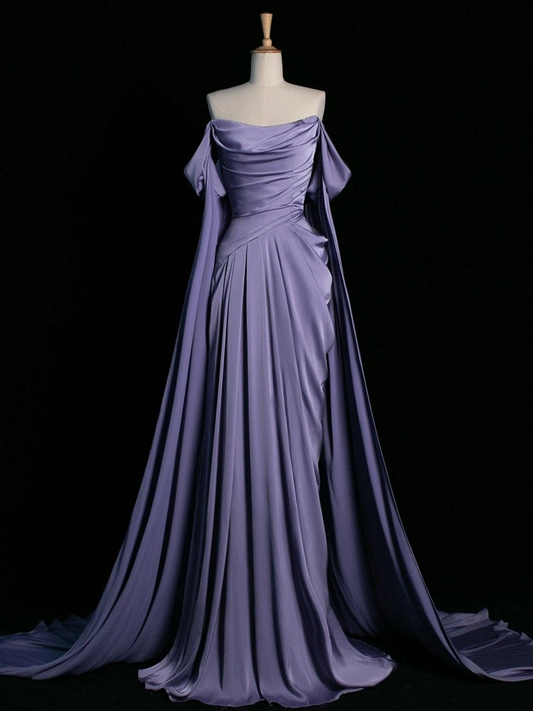 Elegant Off Shoulder A-Line Satin Green Long Prom Dress for Women - Perfect for Formal Events, Evening Gala & Special Occasions