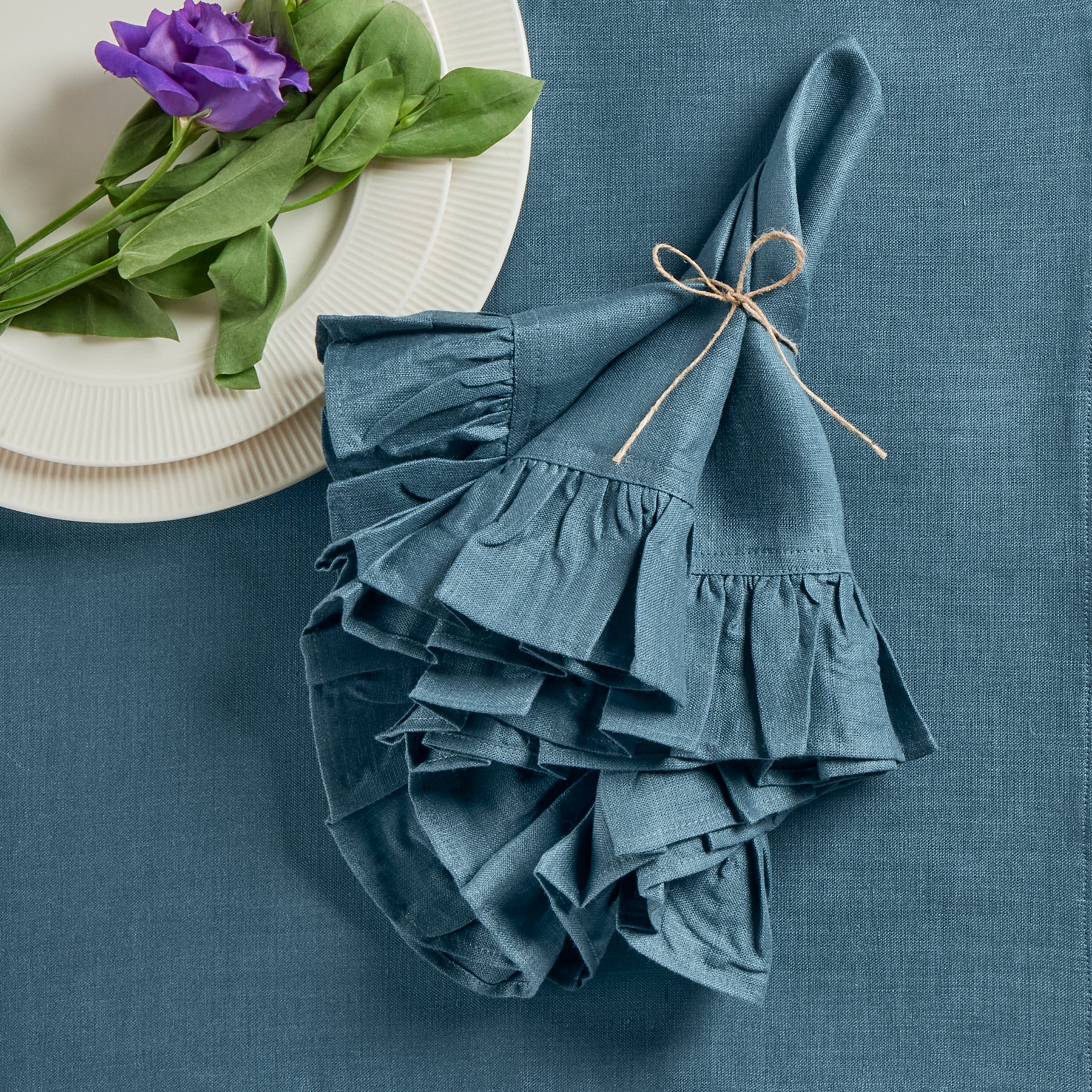 Gabrielle Ruffle Napkins Set of 4 - Elegant Cotton Dinner Napkins for Formal Dining, Wedding, and Special Occasions