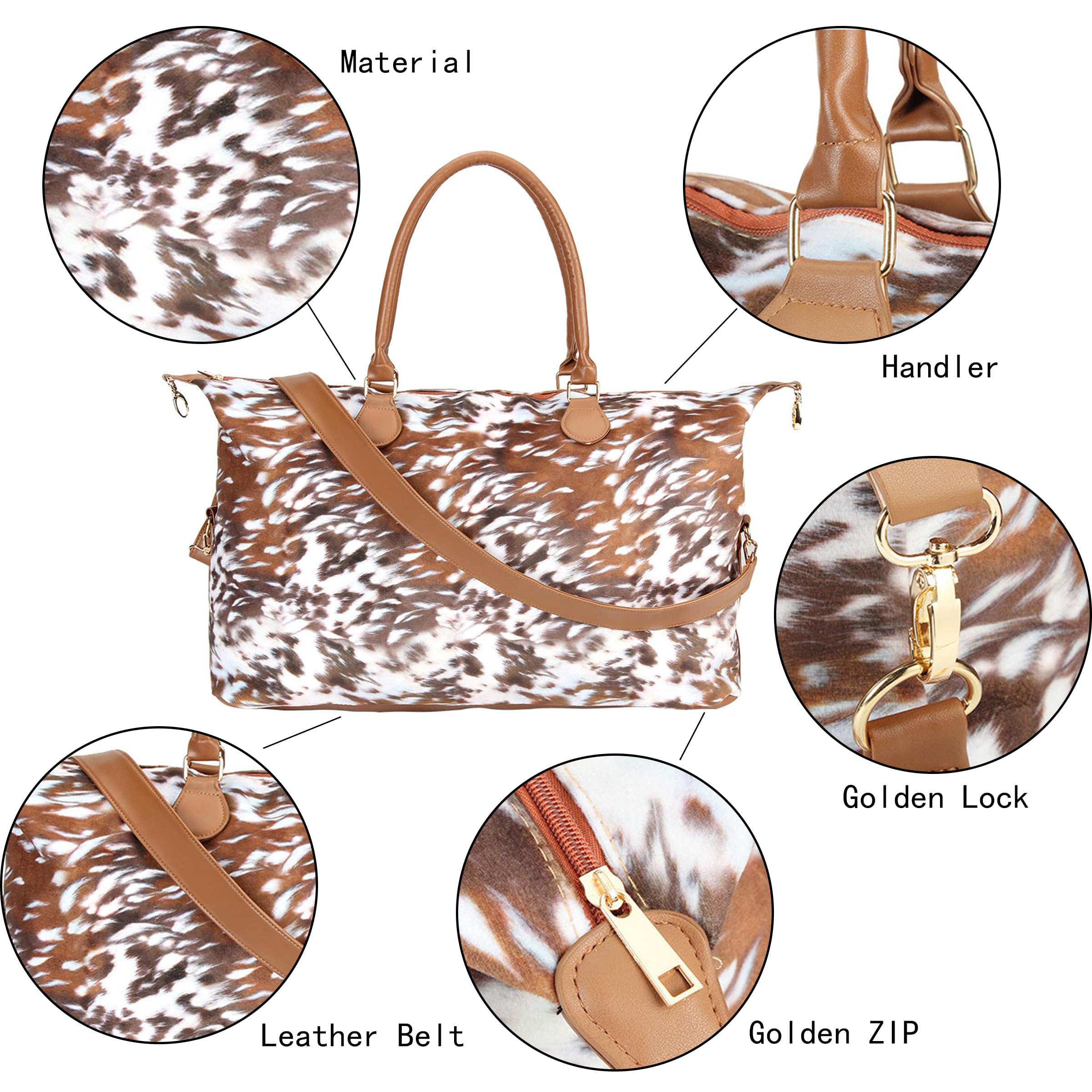Women's Large Weekender Duffle Bag - Cow Leopard Print for Travel & Overnight Trips