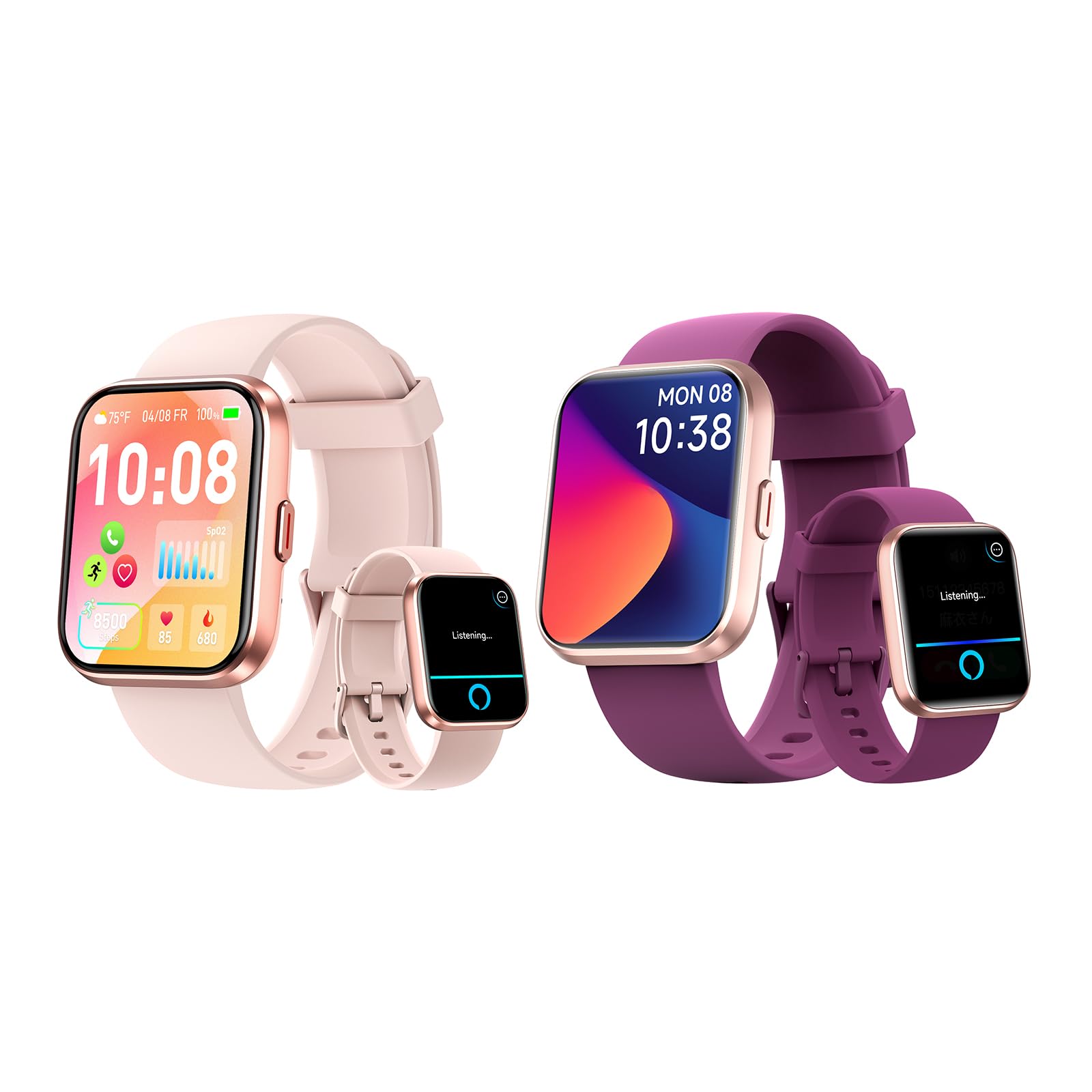 Fitpolo W208 Smart Watch for Women - Fitness Tracker with Heart Rate Monitor, Sleep Tracking, Compatible with Android & iPhone, Pink & Purple - Perfect for Workouts, Running & Daily Activity Tracking