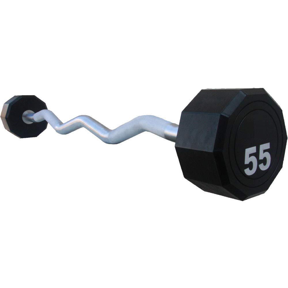 Fitness First 10-Sided Fixed Urethane Encased EZ Curl Barbell 25-115 lbs - Premium Weight Lifting Bar for Home Gym & Strength Training