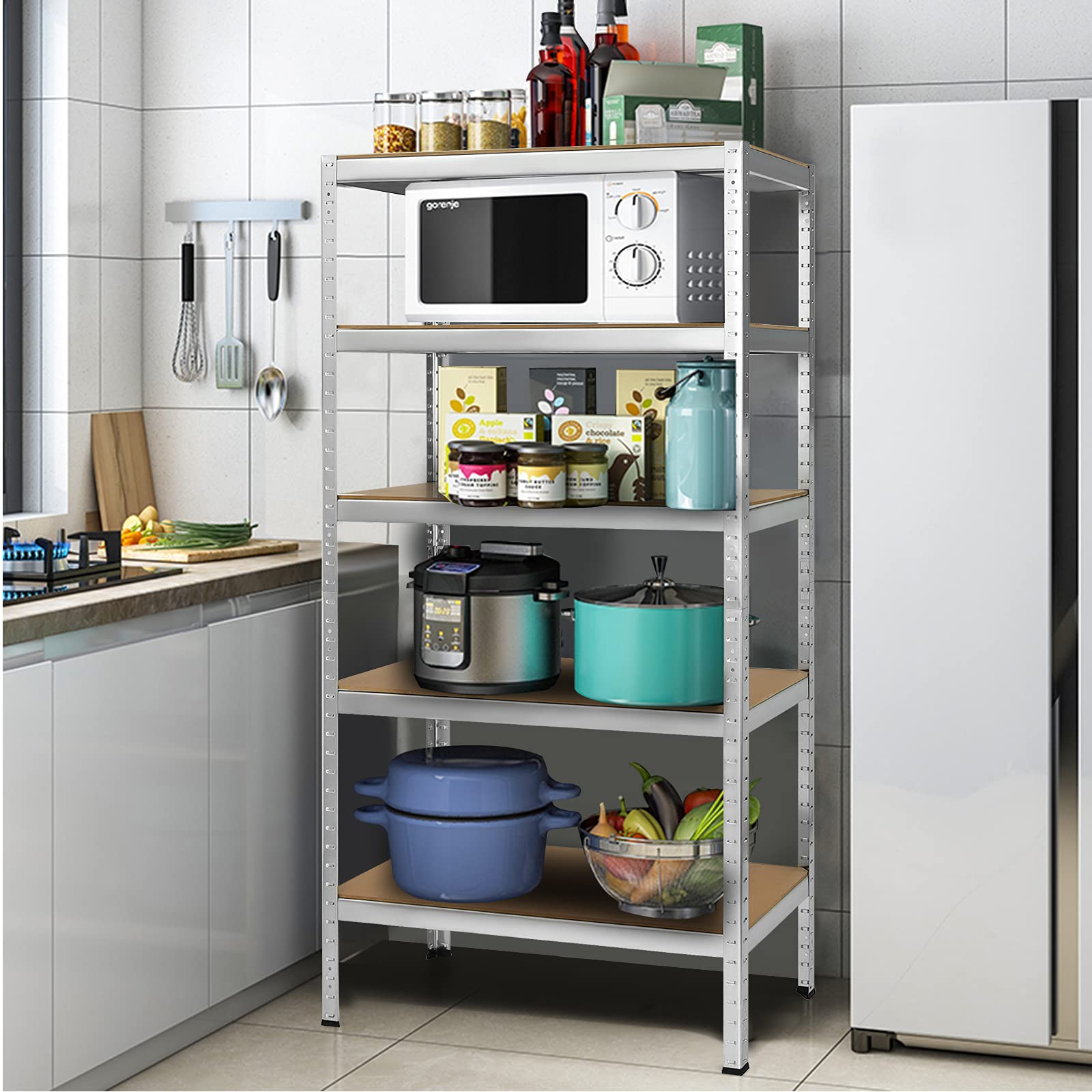 Tangkula 72 Inch Heavy Duty 5-Tier Metal Storage Shelves - Steel Frame Garage Shelving Unit for Home, Office, Dormitory, Warehouse & Garage Organization (Silver) - Perfect for Storing Tools, Books, Supplies & Seasonal Items