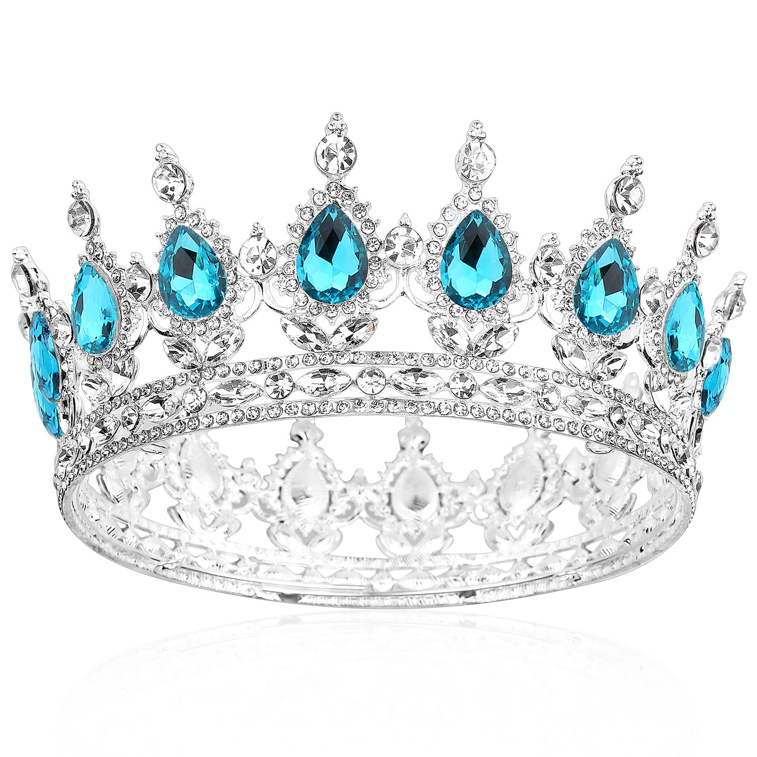 COCIDE Silver Crown for Women & Girls - Lake Blue Crystal Wedding Tiara, Rhinestone Queen Headband, Princess Hair Accessories for Bridal, Birthday, Prom, Costume & Cosplay - Perfect for Weddings, Parties, Pageants & Dress-Up Play