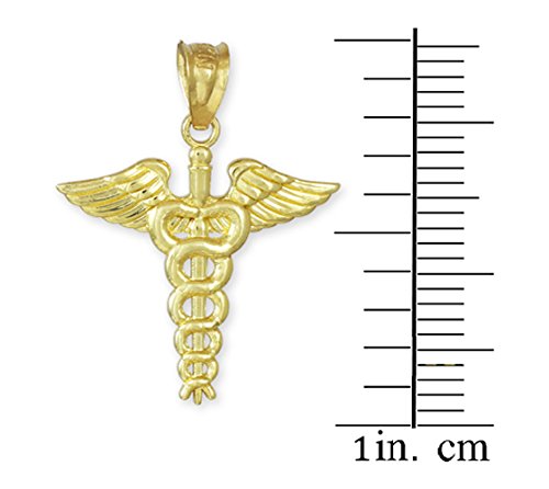 10k Gold Caduceus Charm Pendant Necklace for Medical Professionals