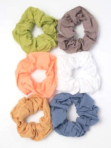 6 Pack 100% Cotton Hair Scrunchies for Women - Soft & Stretchy Hair Ties for Ponytails, Buns & Everyday Use - Trendy Hair Accessories for Work, Gym & Casual Wear