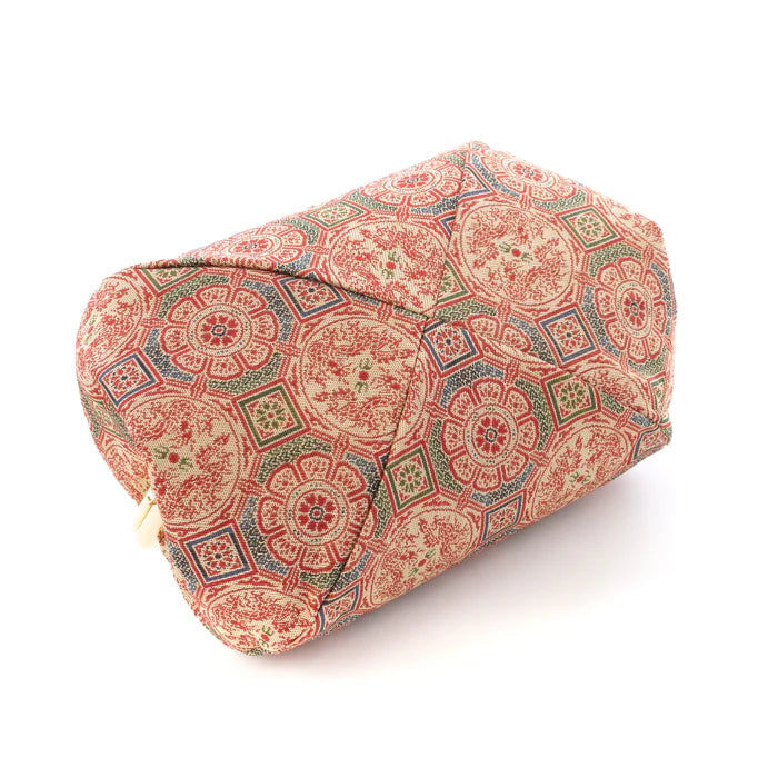 Authentic Kyoto Nishijin Silk Small Pouch - Exquisite Dragon & Floral Design in Red | Japanese Handmade Cosmetic & Makeup Bag | Gamaguchi Style Travel Toiletry Organizer | Perfect for Stationery, Purse Organization & Daily Essentials