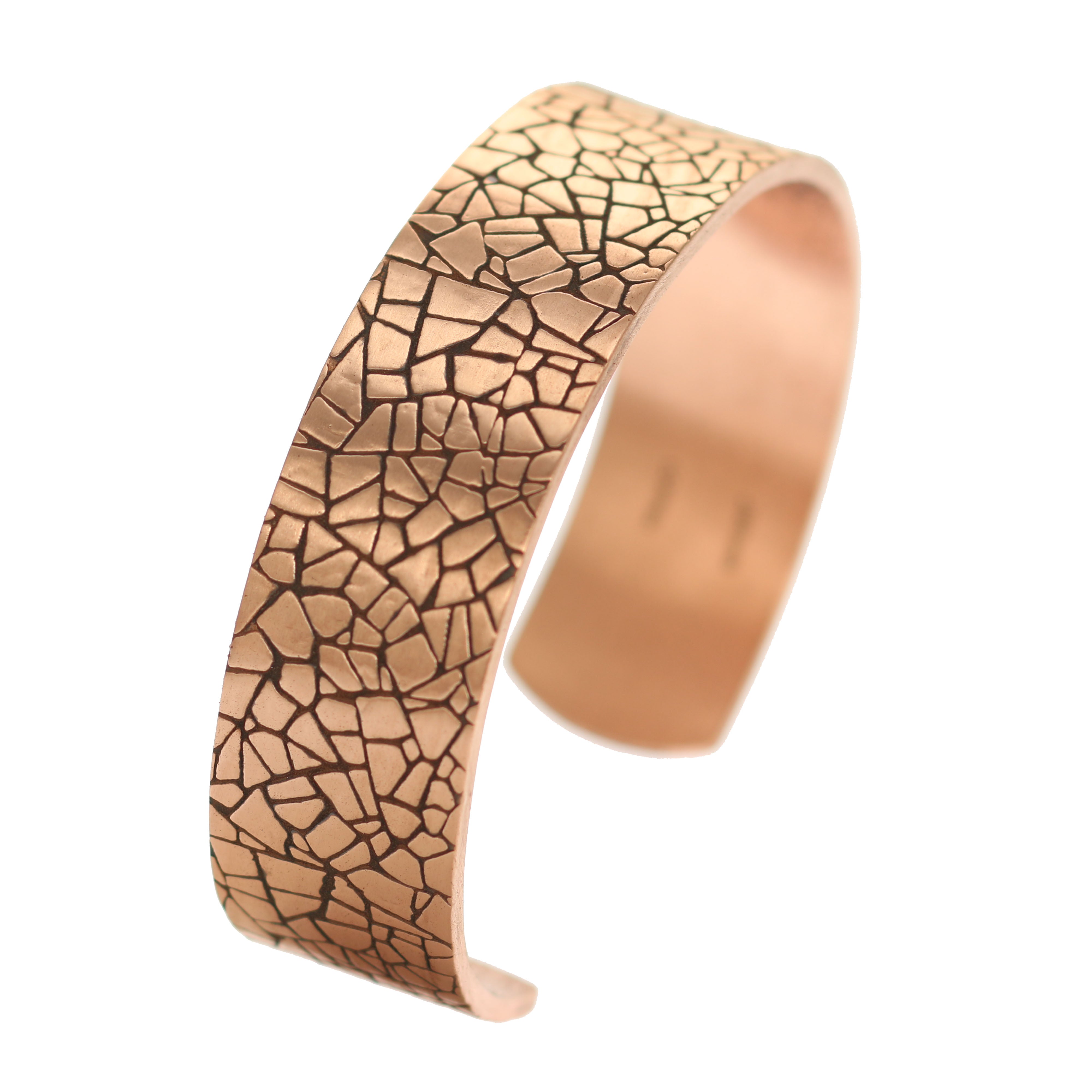 Men's Solid Copper Cuff Bracelet - 3/4 Inch Wide Mosaic Embossed Design - Handmade Jewelry for Casual & Formal Wear - Perfect Gift for Men