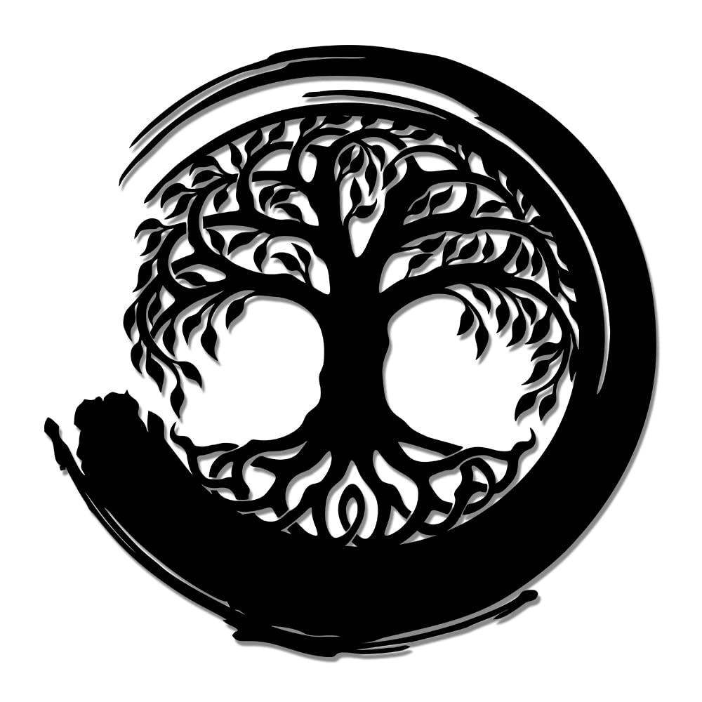 UTF4C Circle of Life Metal Tree Wall Art - Modern Family Tree Wall Decor for Indoor & Outdoor - 18 Inch Black/White/Rose Gold Metal Art for Living Room, Bedroom, Garden - Perfect Housewarming Gift for Home Decor & Wedding Presents