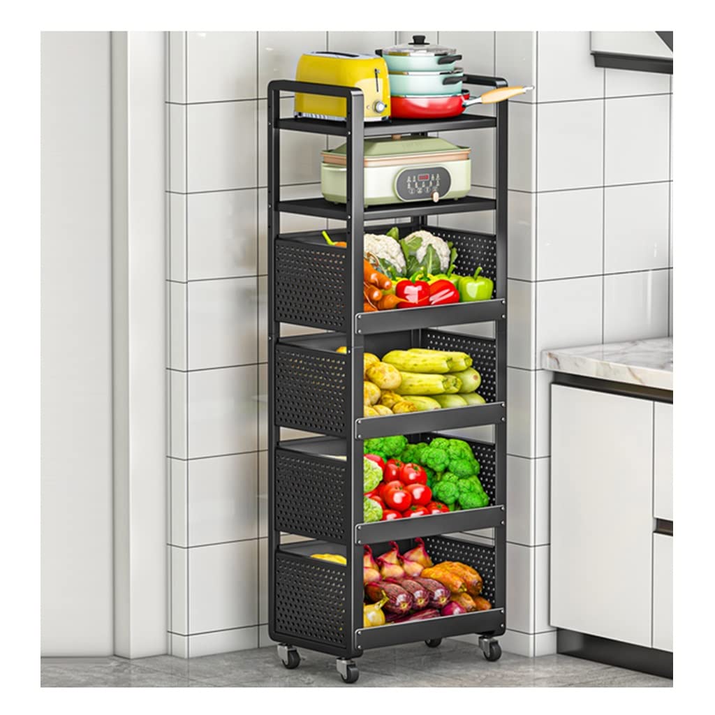 2-Tier Metal Wire Fruit Basket - Farmhouse Kitchen Countertop Organizer for Fruits, Vegetables & Bread | Detachable Rectangular Storage Stand (Black, 43x30x132.5cm) - Perfect for Pantry, Dining Table & Farmhouse Decor