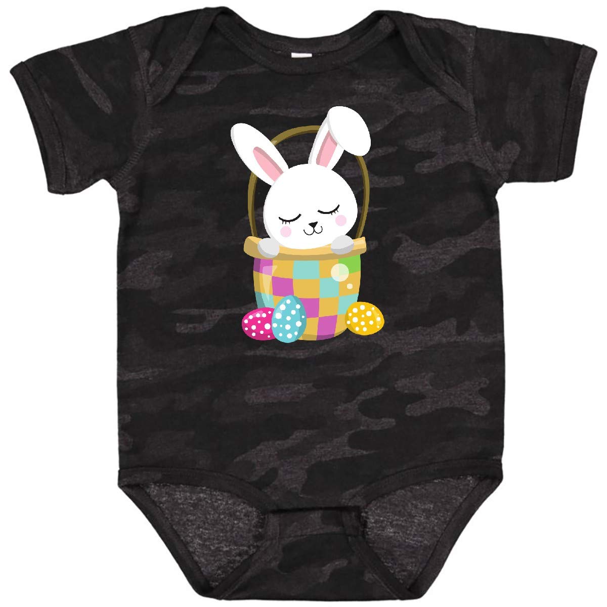 Easter Bunny Baby Bodysuit - Cute White Bunny & Eggs for Easter Outfits