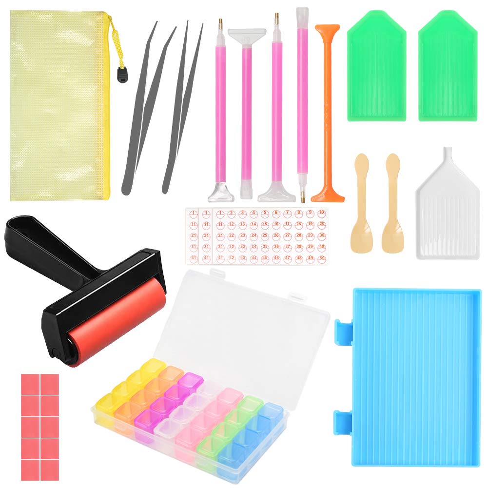 5D Diamond Painting Kit - 29PCS Complete Tools & Accessories Set for DIY Diamond Art | Perfect for Kids, Beginners & Craft Lovers | Home Decor, Gift Making & Stress Relief Projects